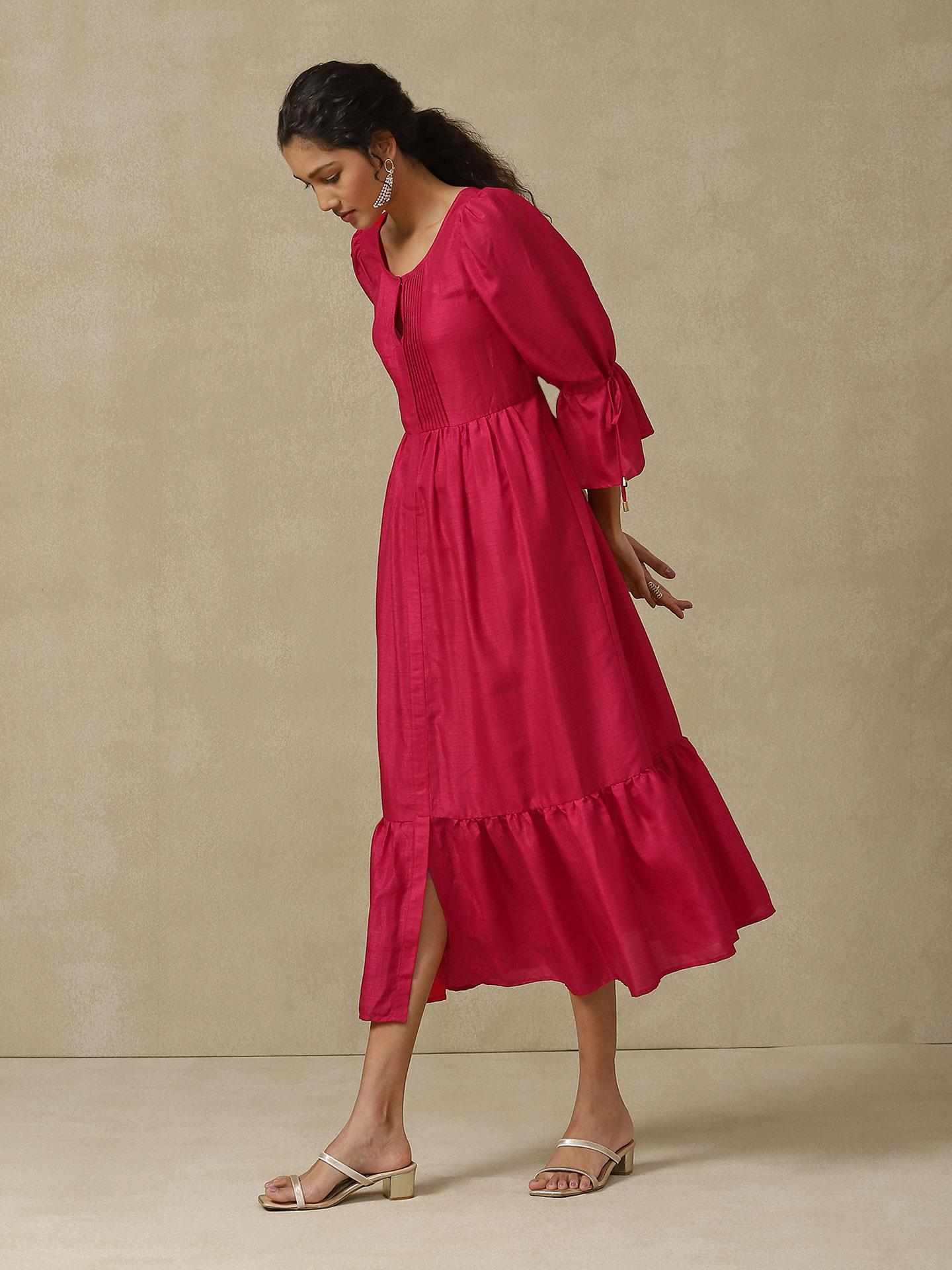 Magenta Bandhej Solid Long Dress