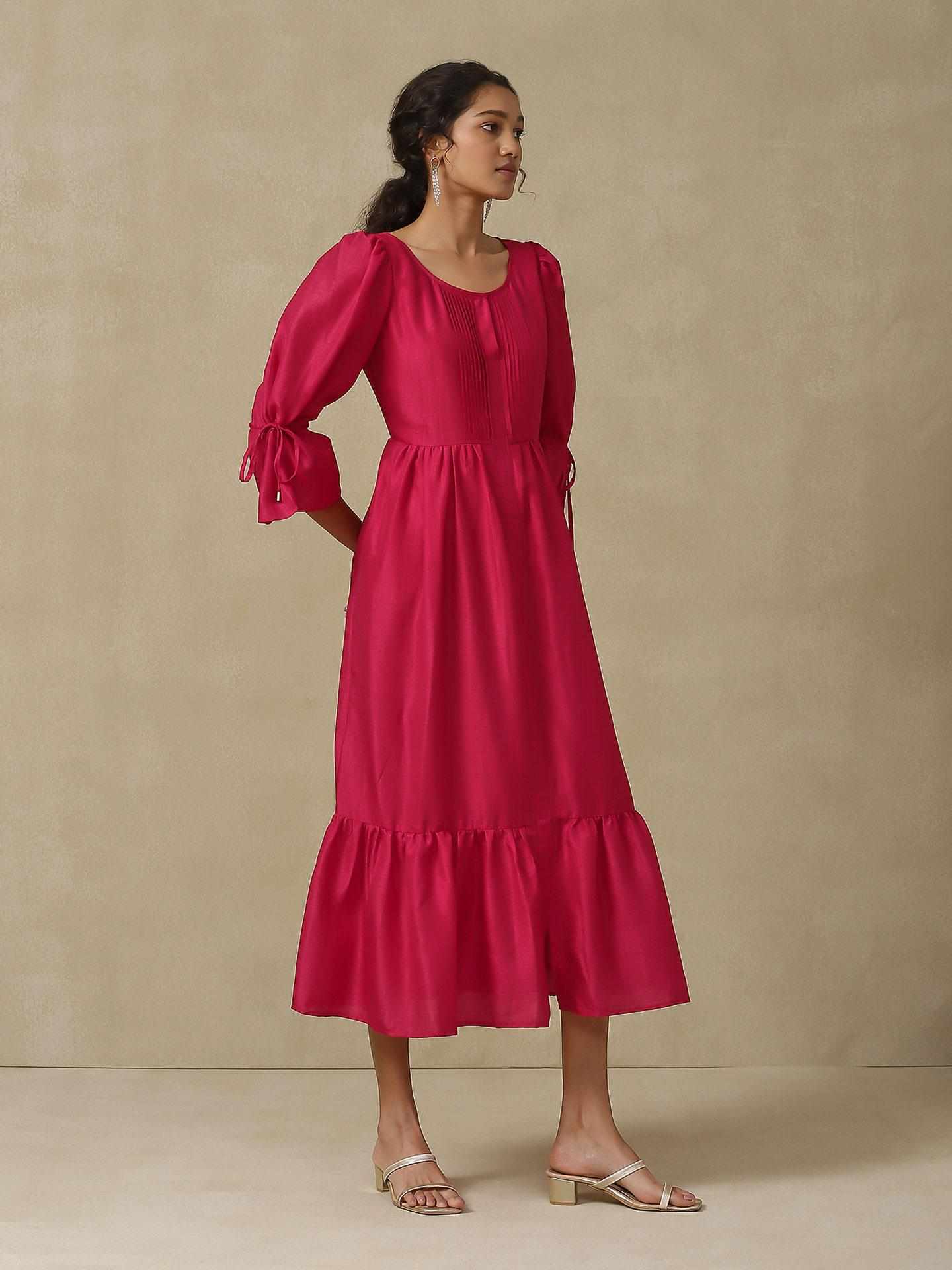 Magenta Bandhej Solid Long Dress