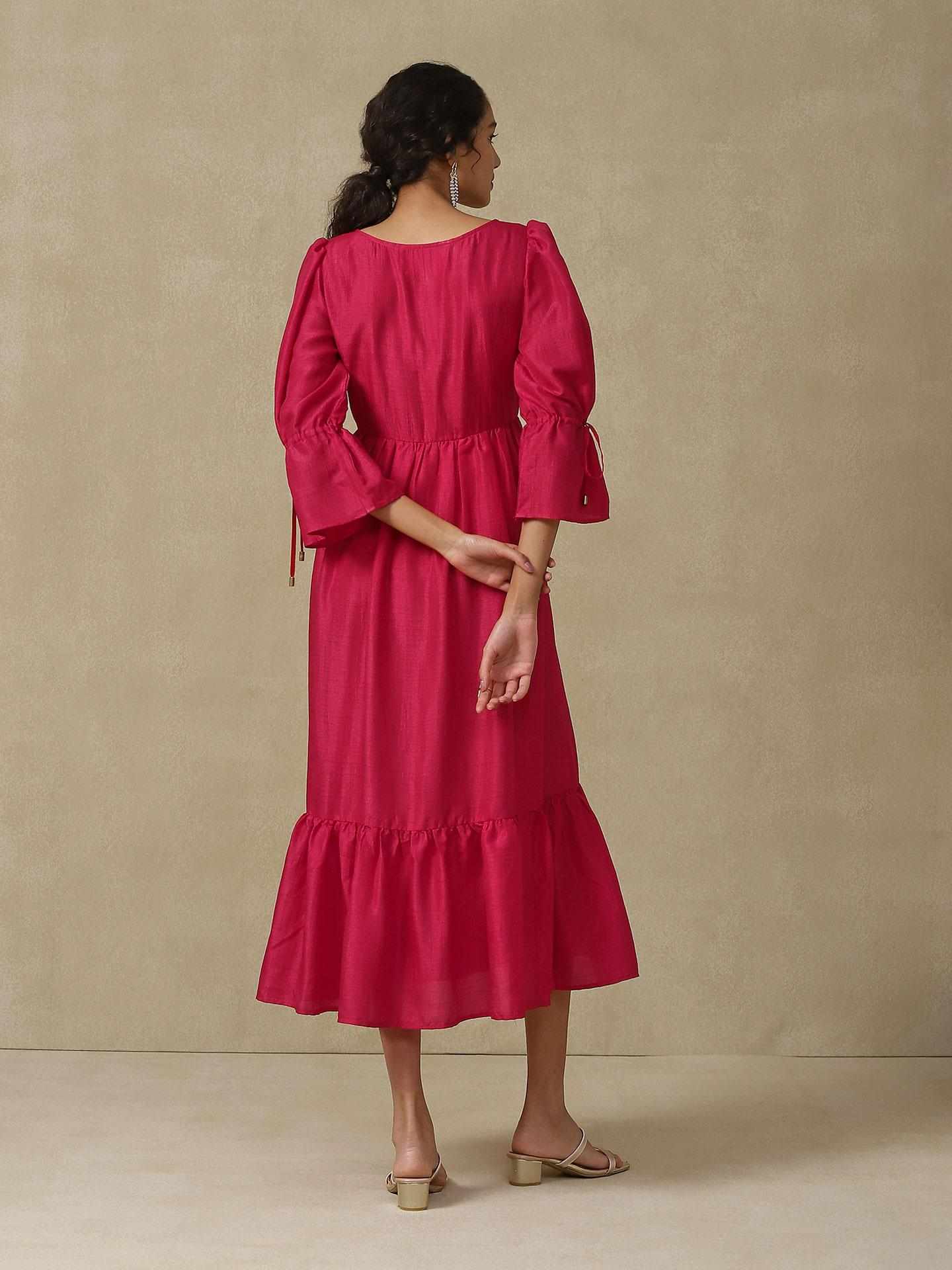 Magenta Bandhej Solid Long Dress