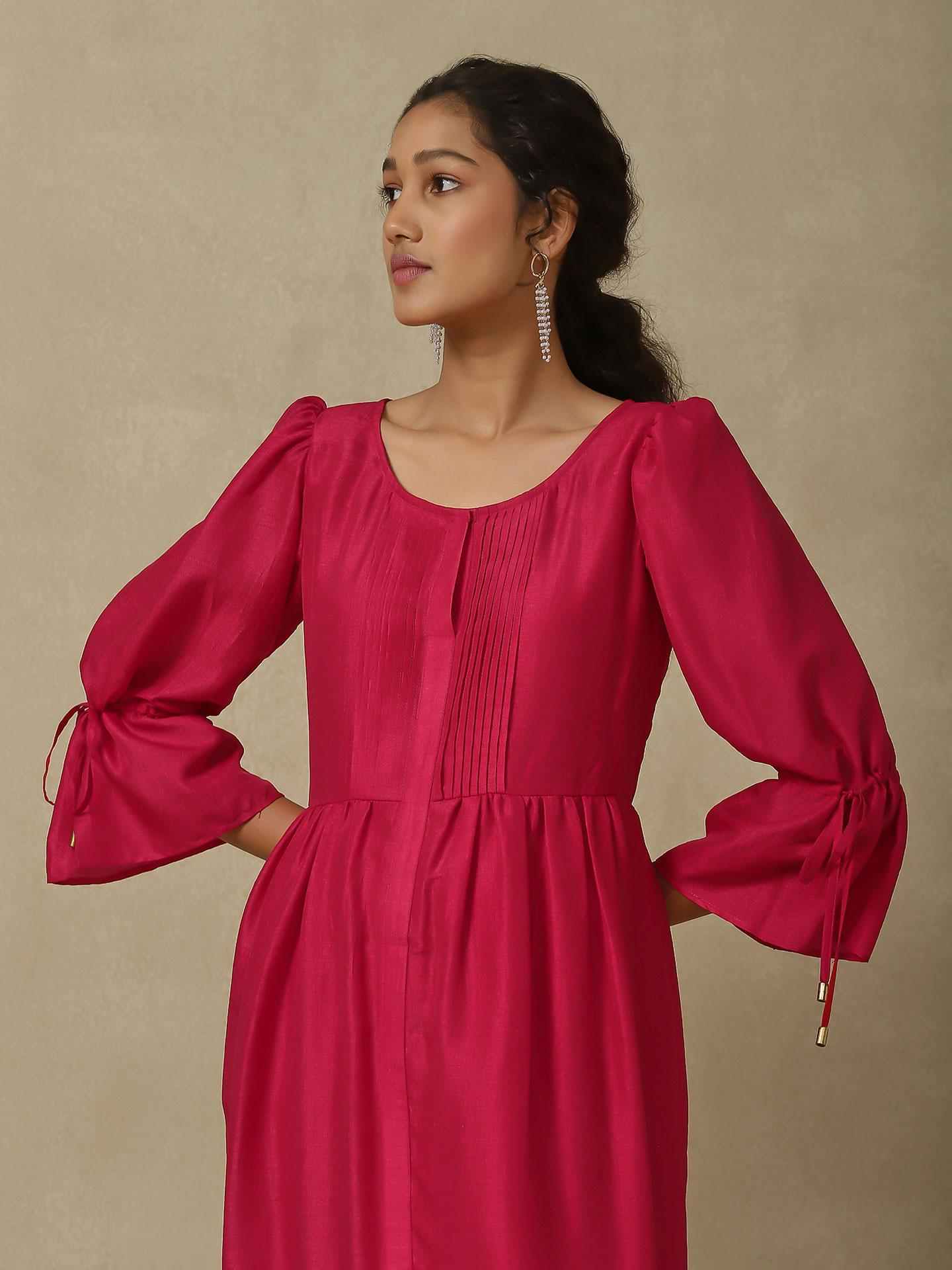 Magenta Bandhej Solid Long Dress