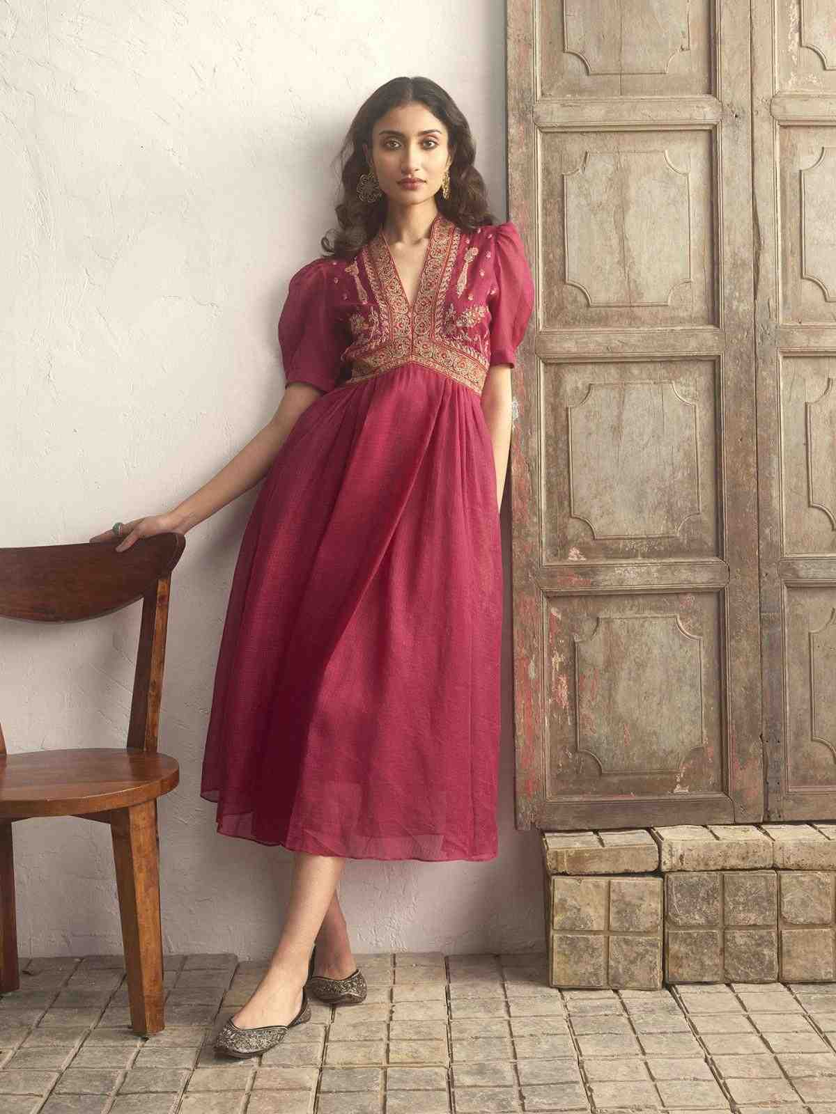 Magenta Shahaab Solid Long Dress