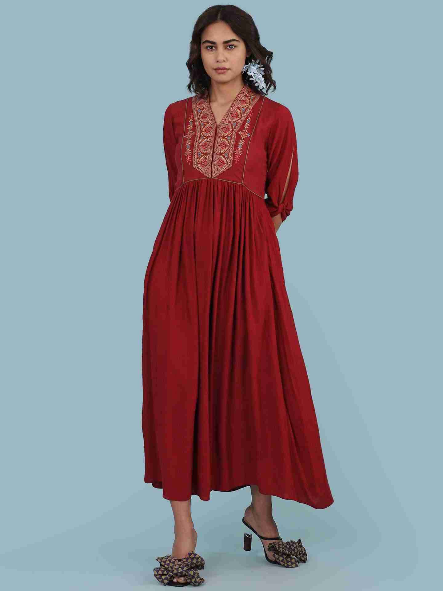 Rust Ruby Solid Long Dress