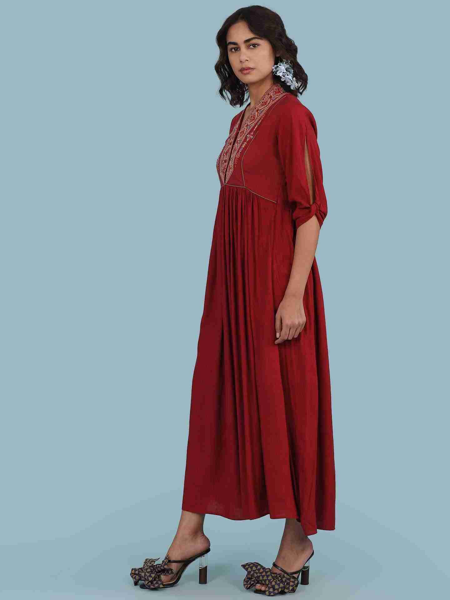 Rust Ruby Solid Long Dress