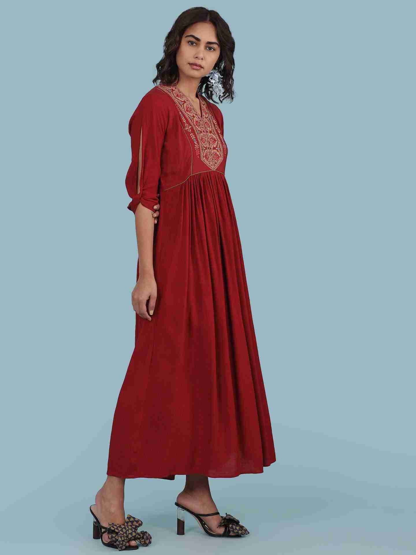 Rust Ruby Solid Long Dress