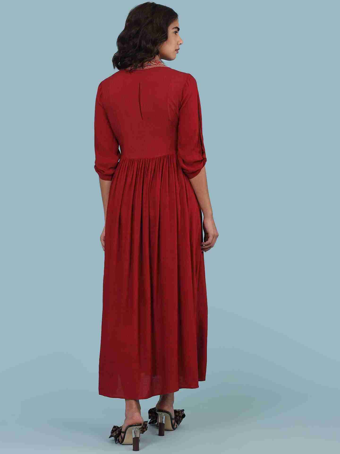 Rust Ruby Solid Long Dress