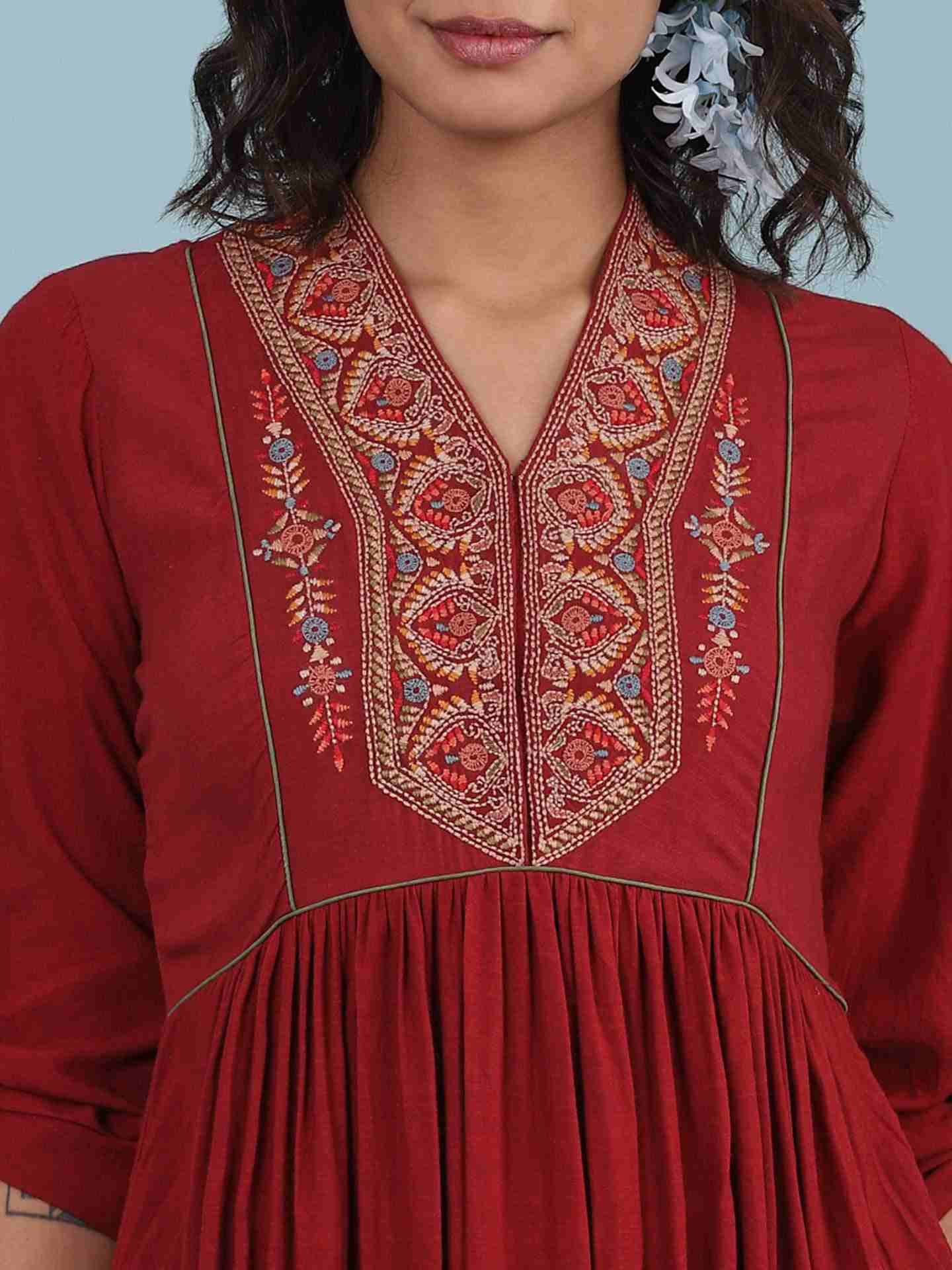 Rust Ruby Solid Long Dress