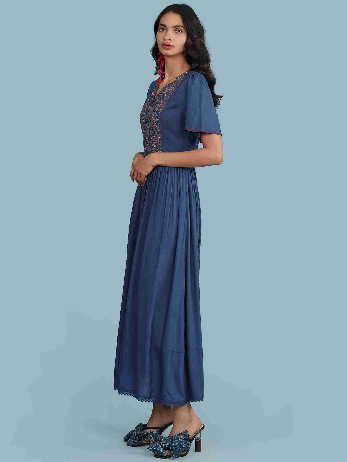 Blue Elena Solid Long Dress