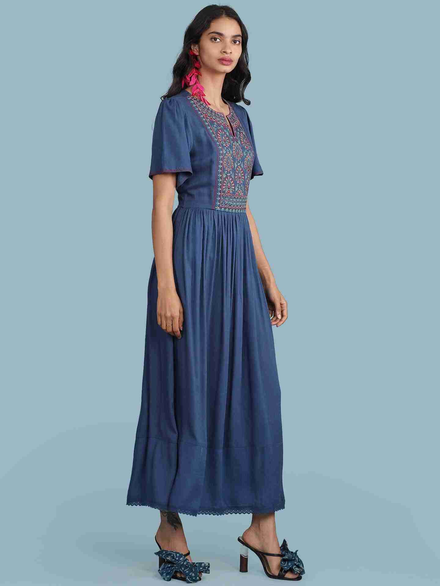 Blue Elena Solid Long Dress