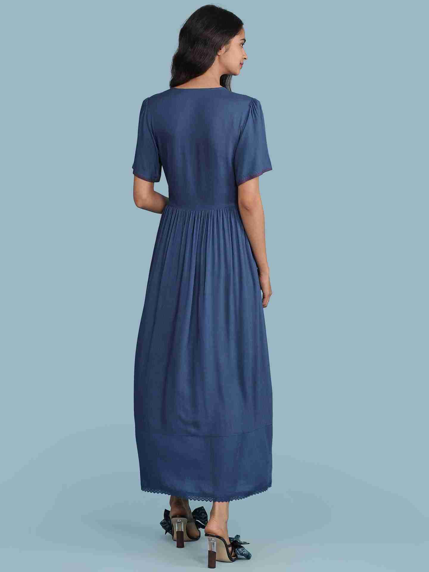 Blue Elena Solid Long Dress
