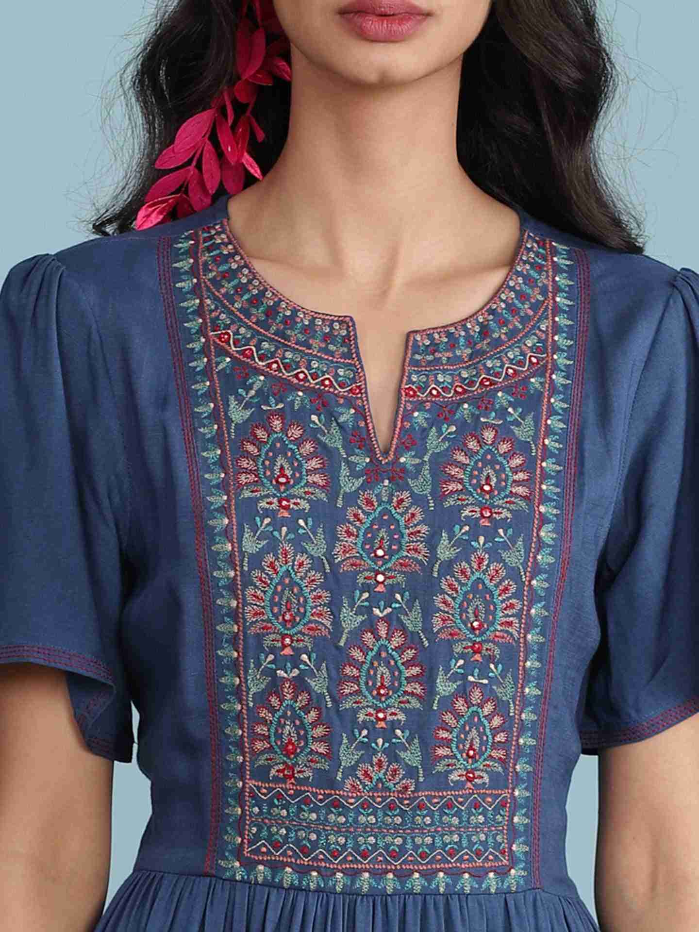 Blue Elena Solid Long Dress