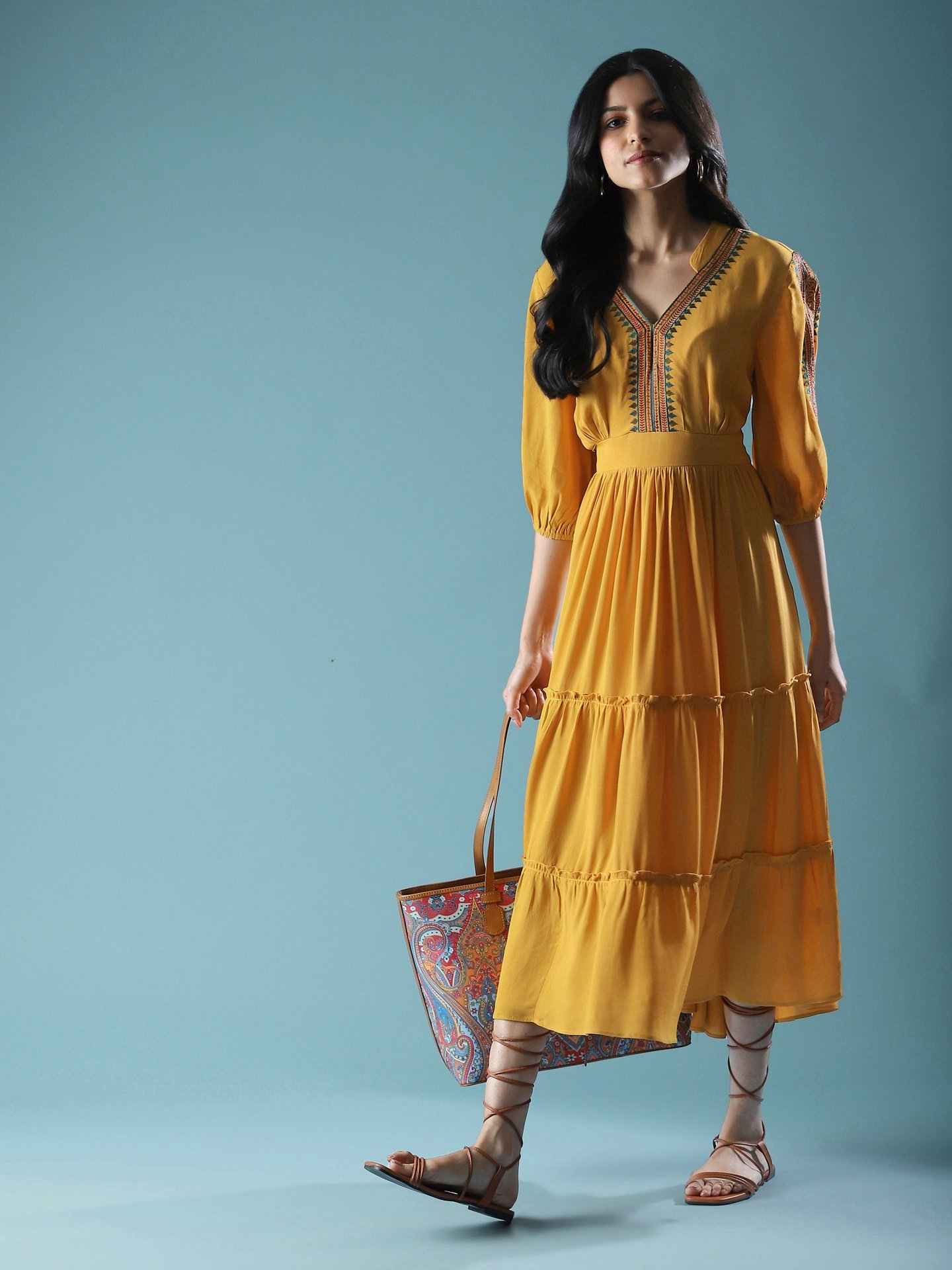 Yellow Solid Long Dress