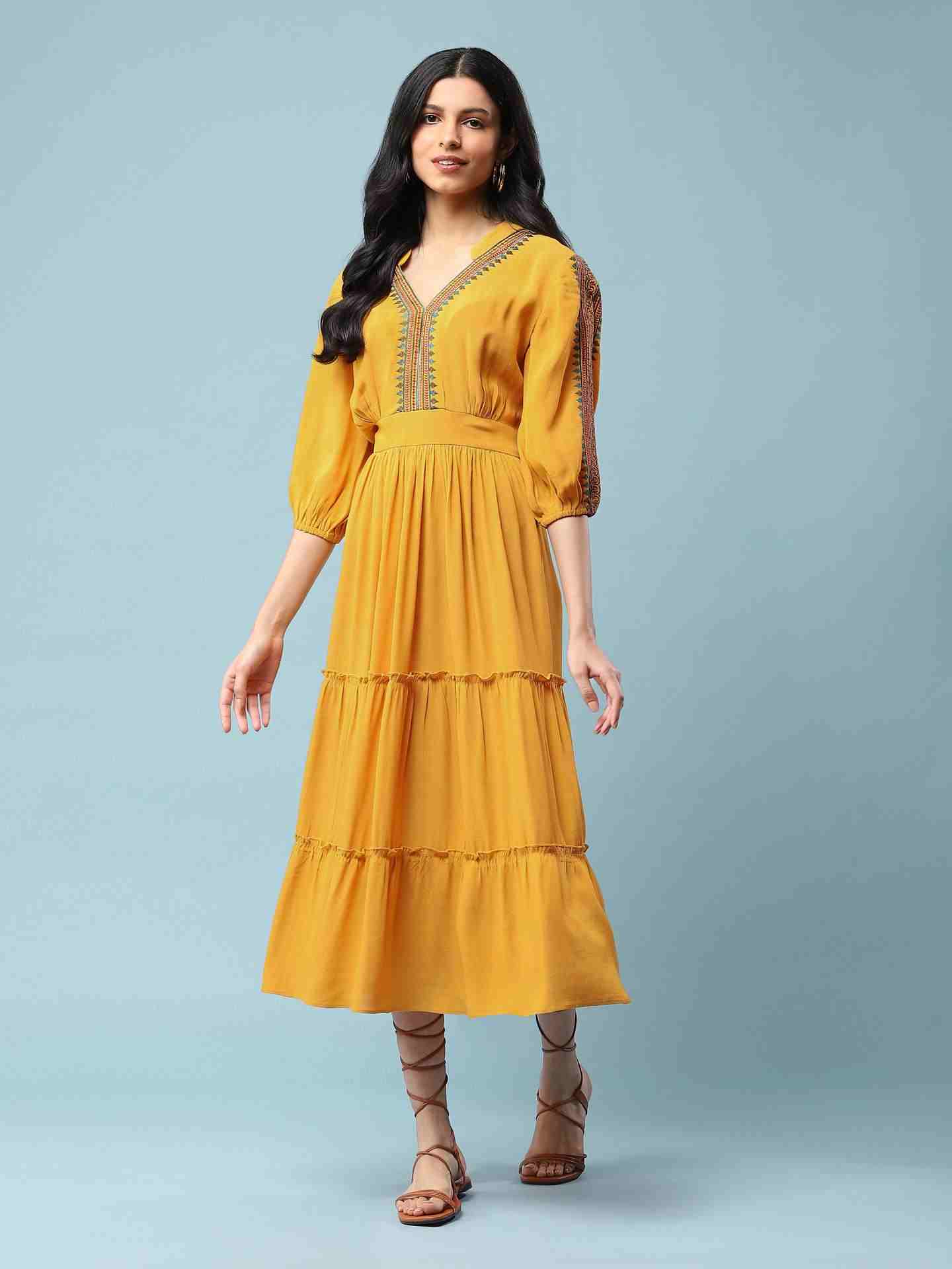 Yellow Solid Long Dress