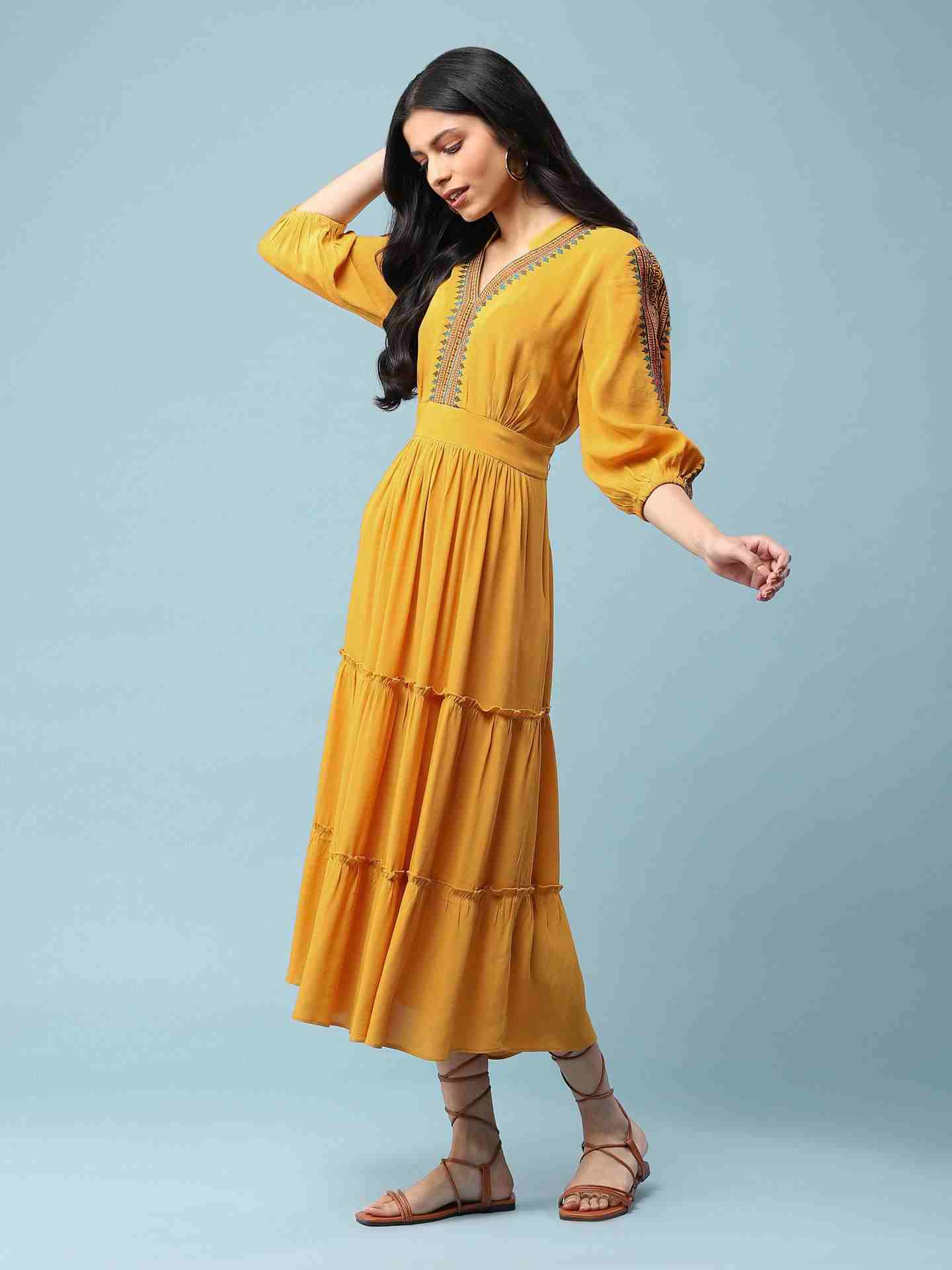 Yellow Solid Long Dress