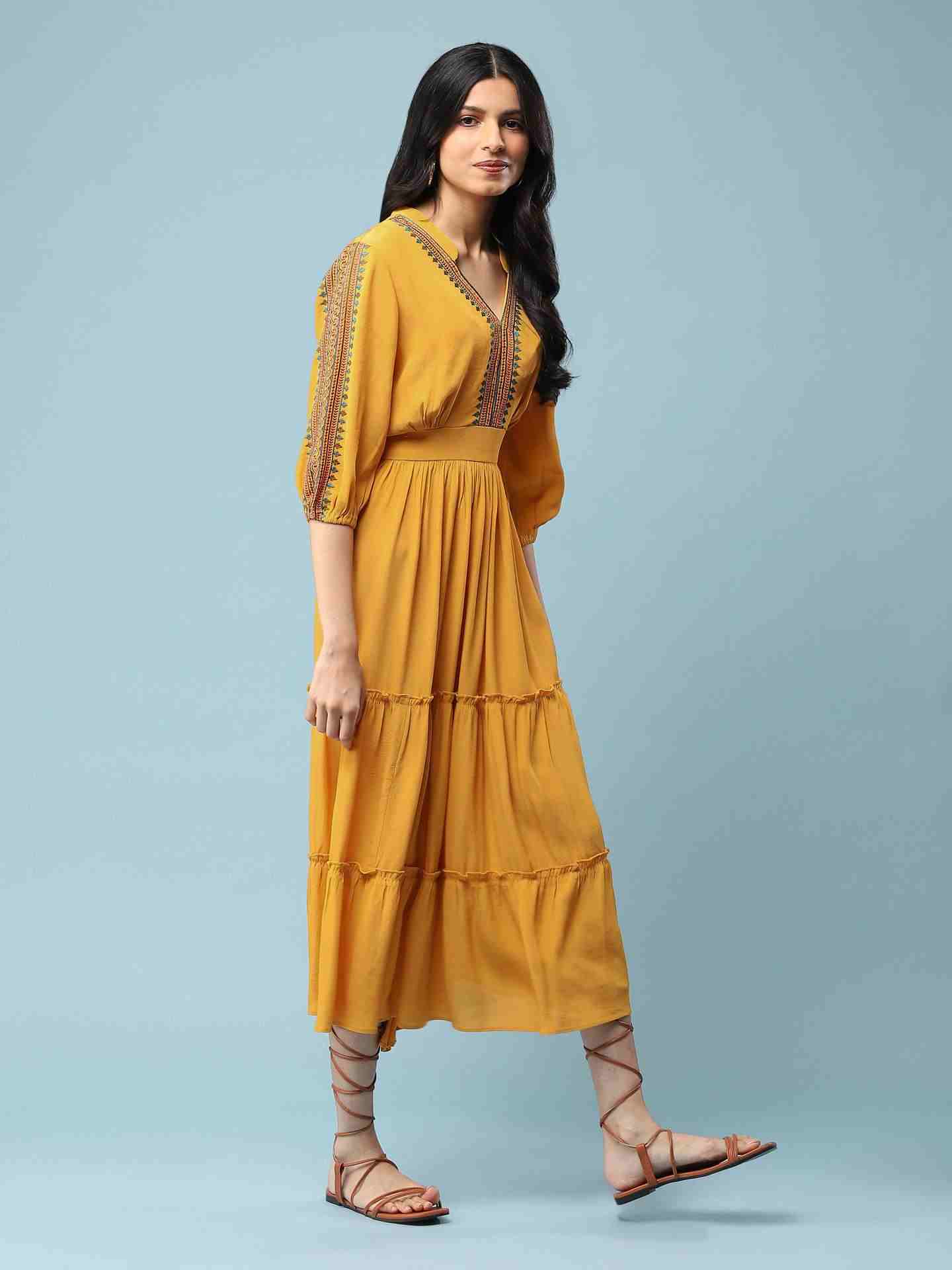 Yellow Solid Long Dress