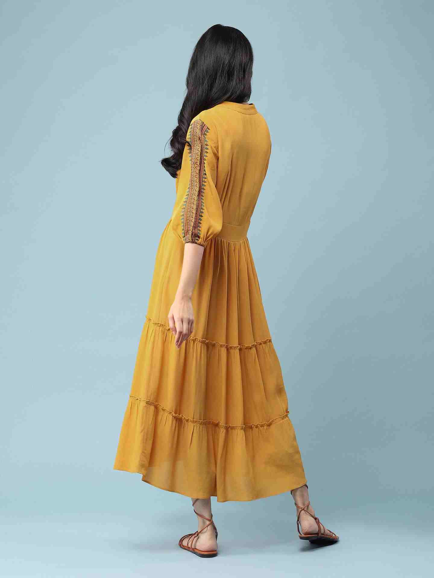 Yellow Solid Long Dress