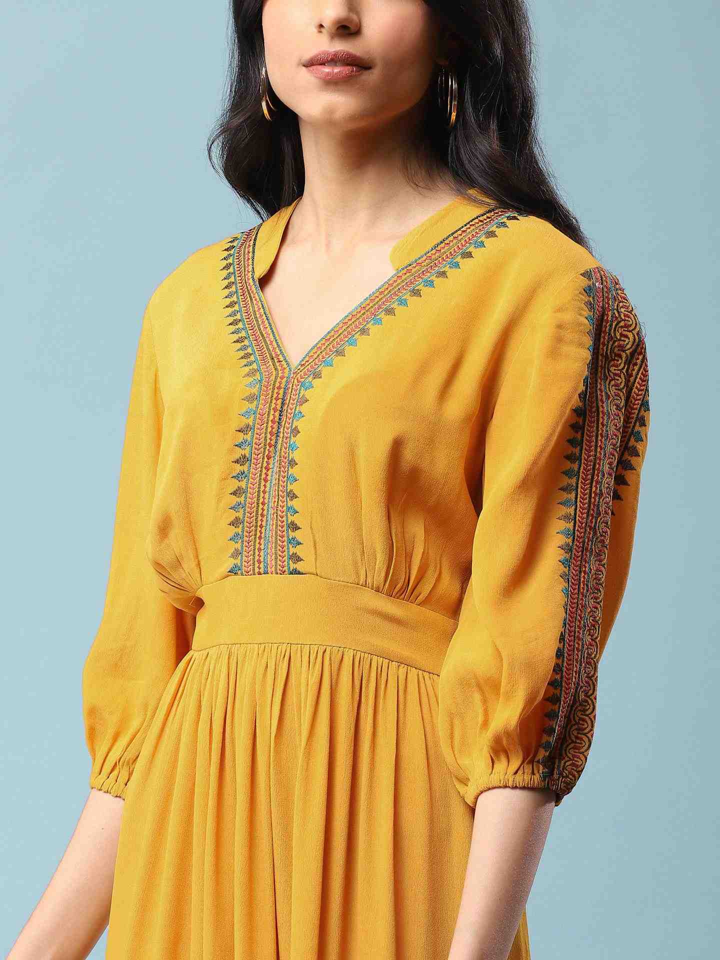 Yellow Solid Long Dress