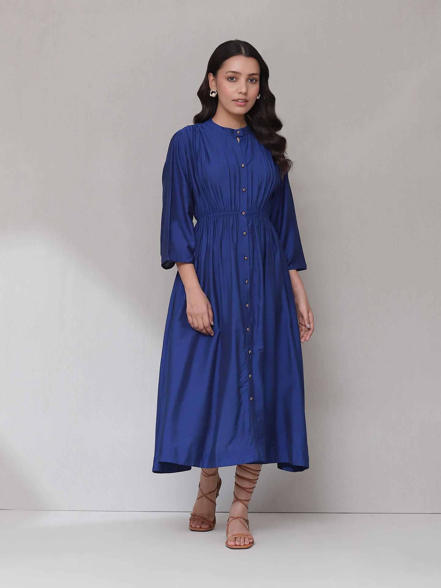 Blue Mogra Solid Long Dress