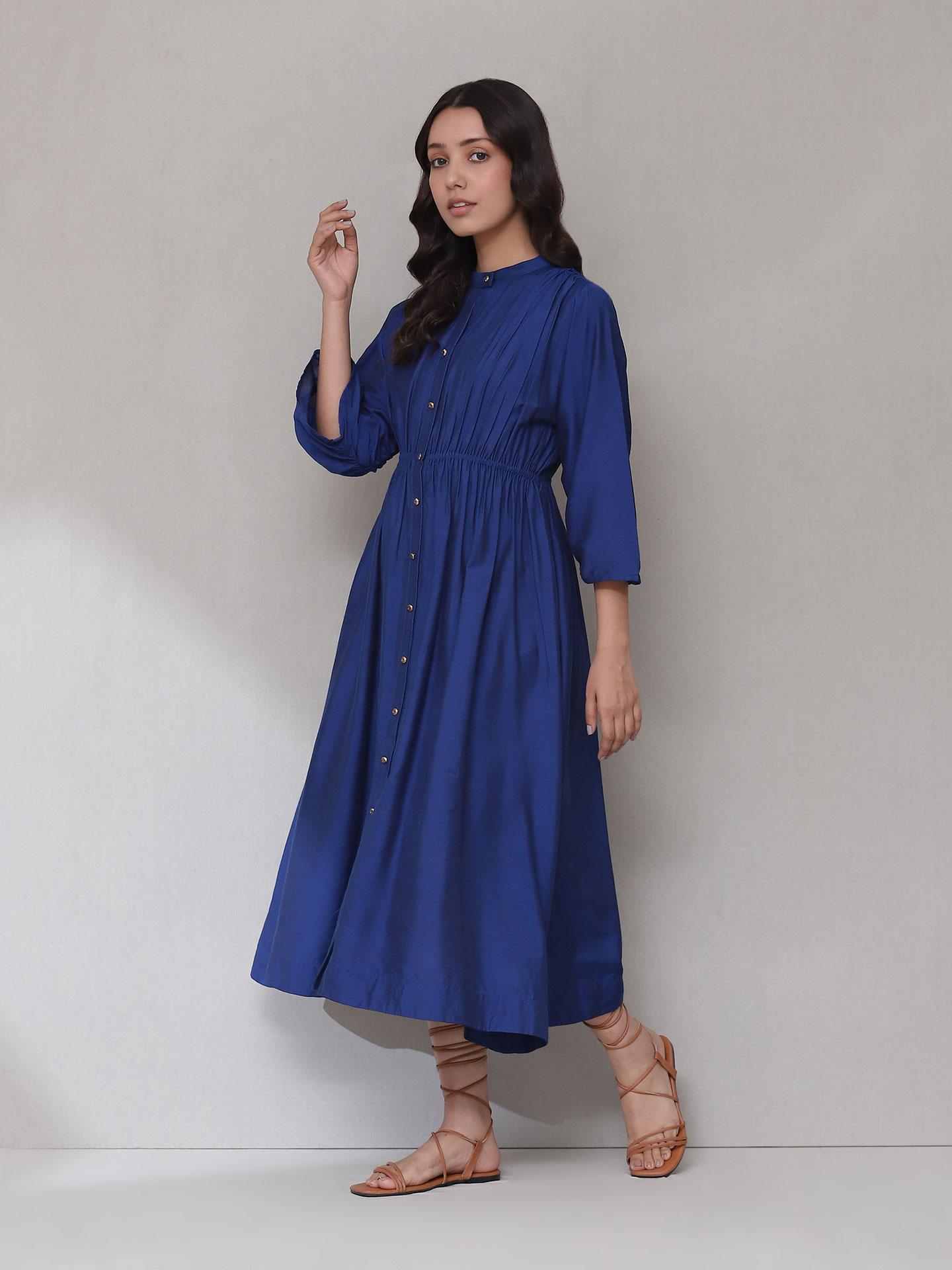 Blue Mogra Solid Long Dress