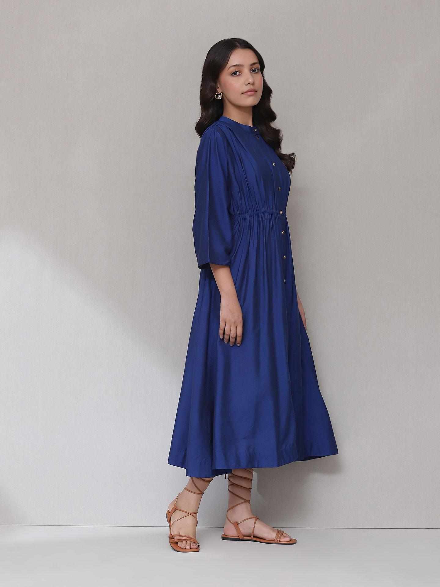 Blue Mogra Solid Long Dress