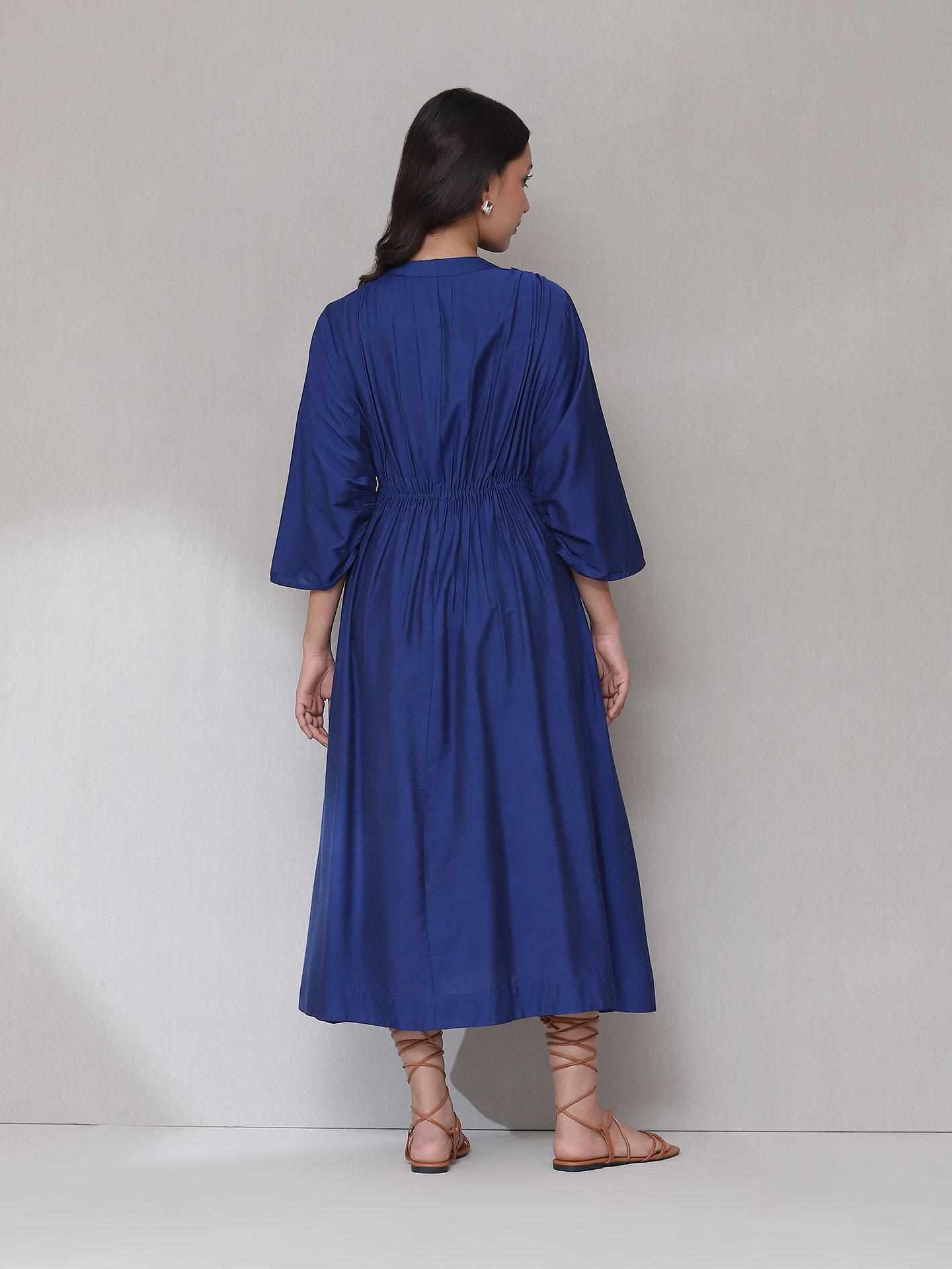 Blue Mogra Solid Long Dress