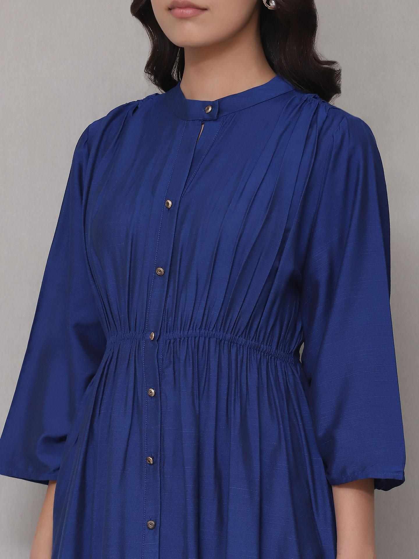 Blue Mogra Solid Long Dress