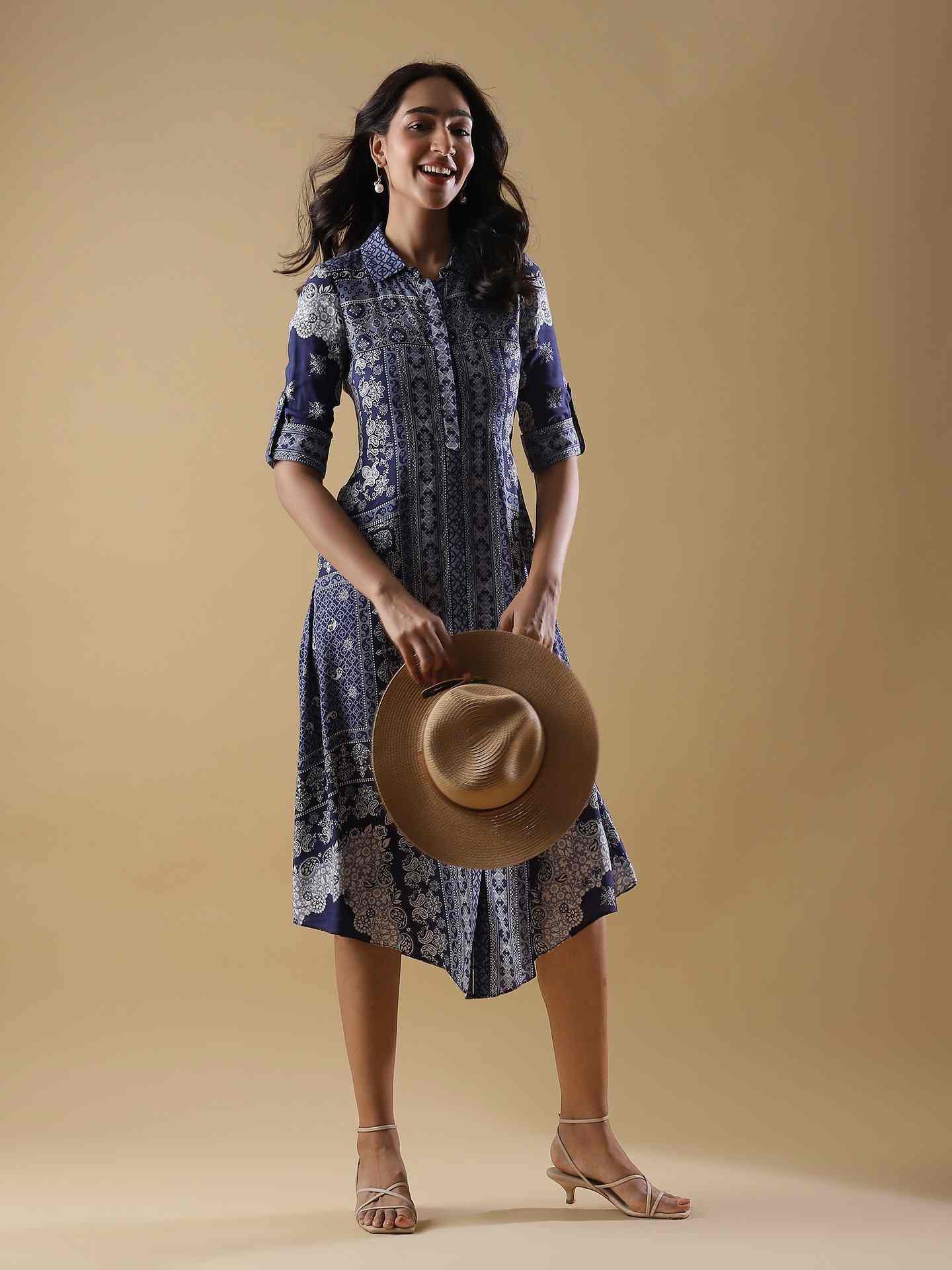 Blue Monochrome Long Dress