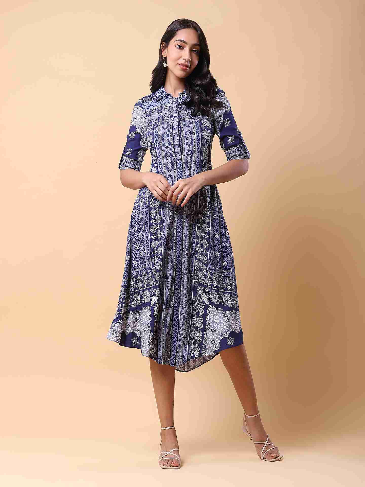 Blue Monochrome Long Dress