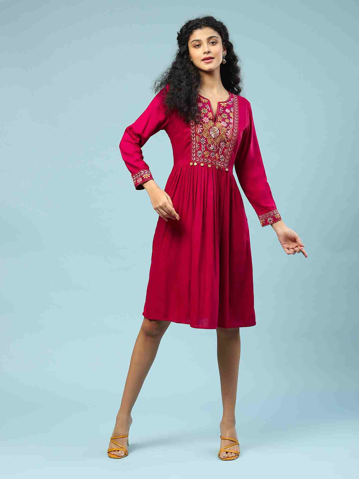 Magenta Jiva Solid Long Dress