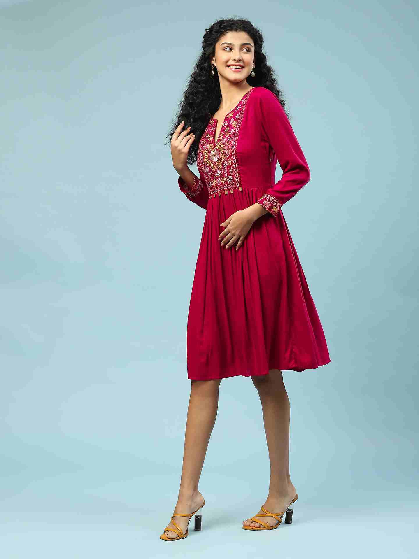 Magenta Jiva Solid Long Dress