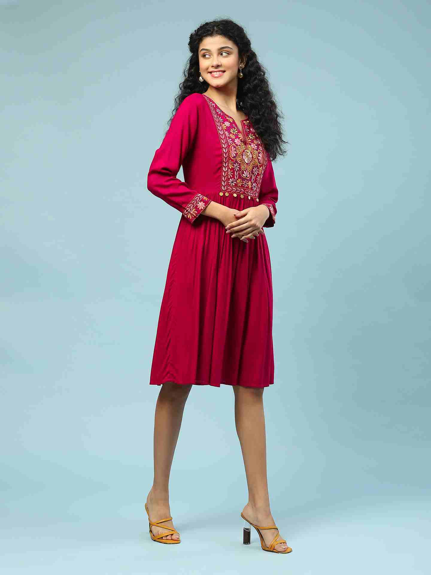 Magenta Jiva Solid Long Dress