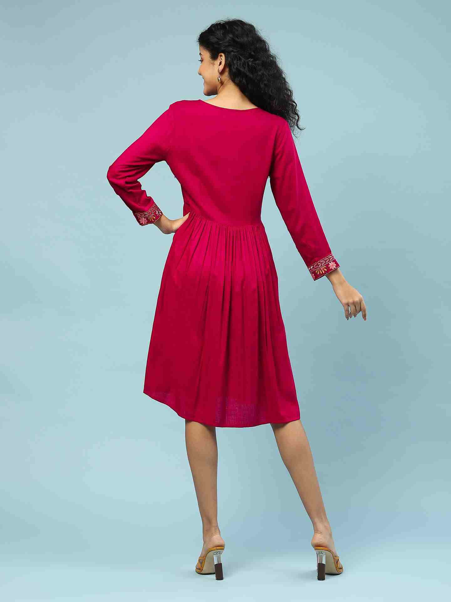 Magenta Jiva Solid Long Dress
