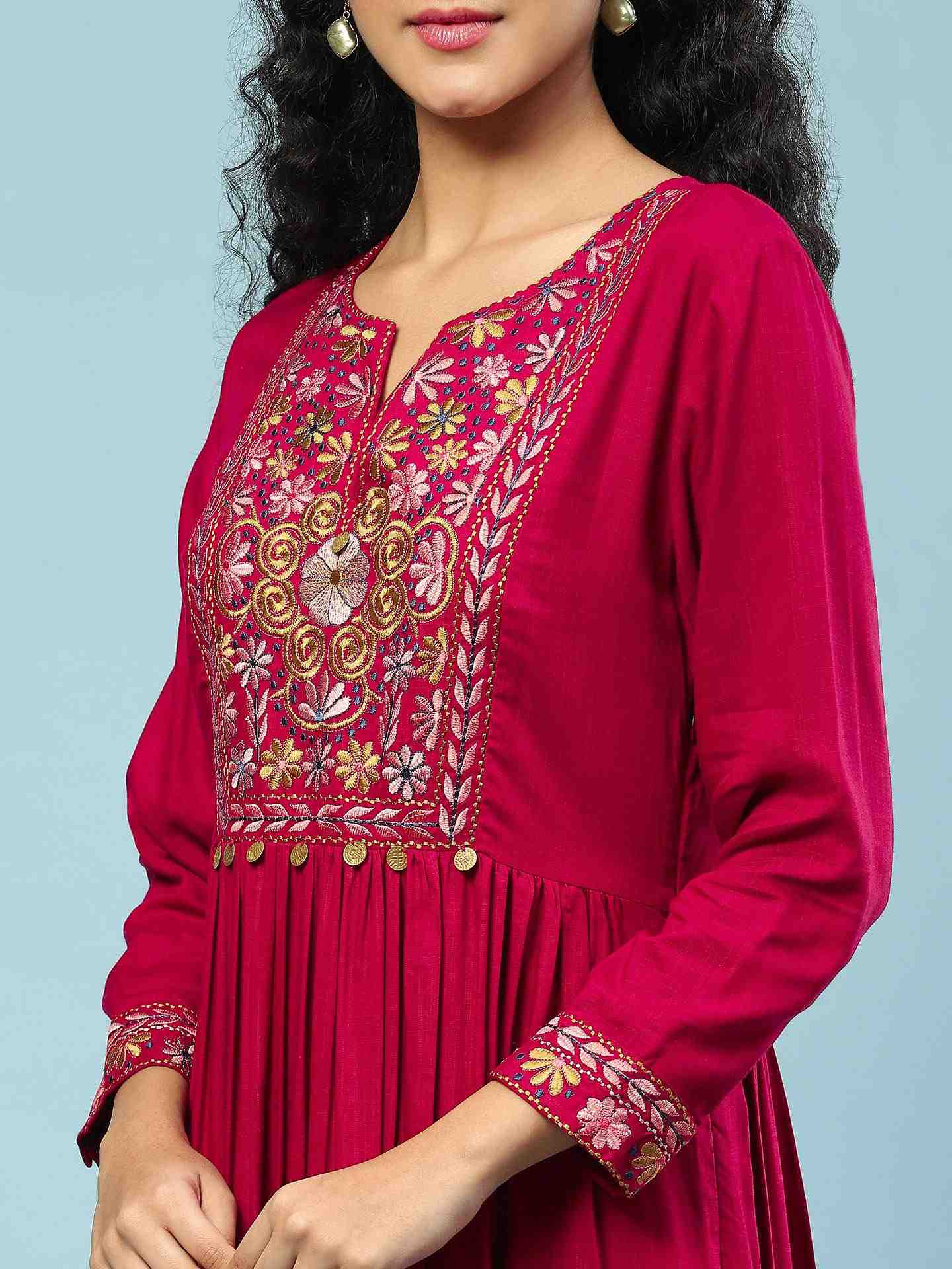 Magenta Jiva Solid Long Dress