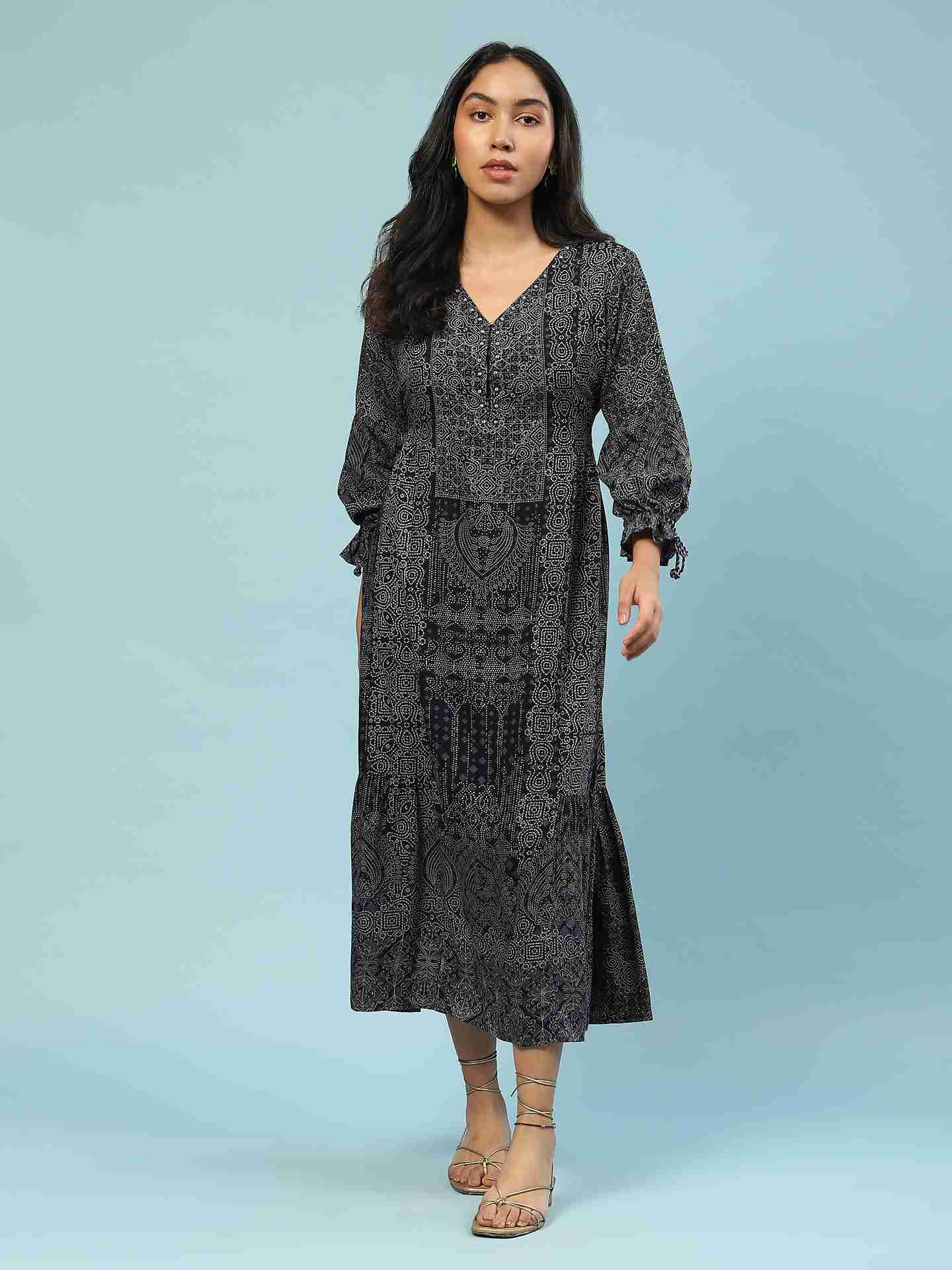 Navy Sui Dhaga Long Dress