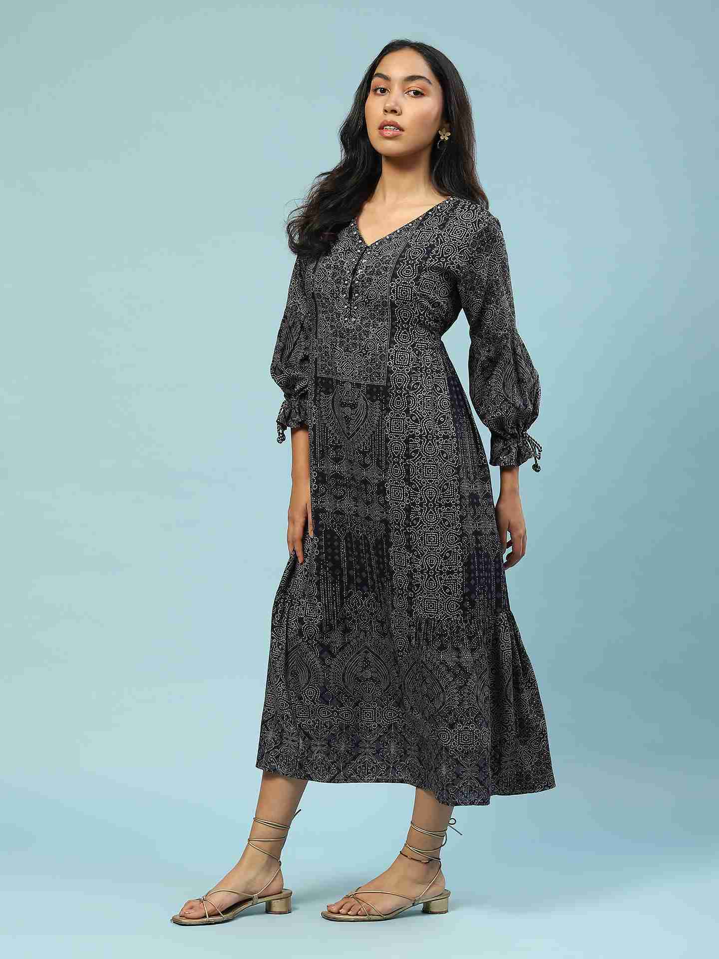 Navy Sui Dhaga Long Dress