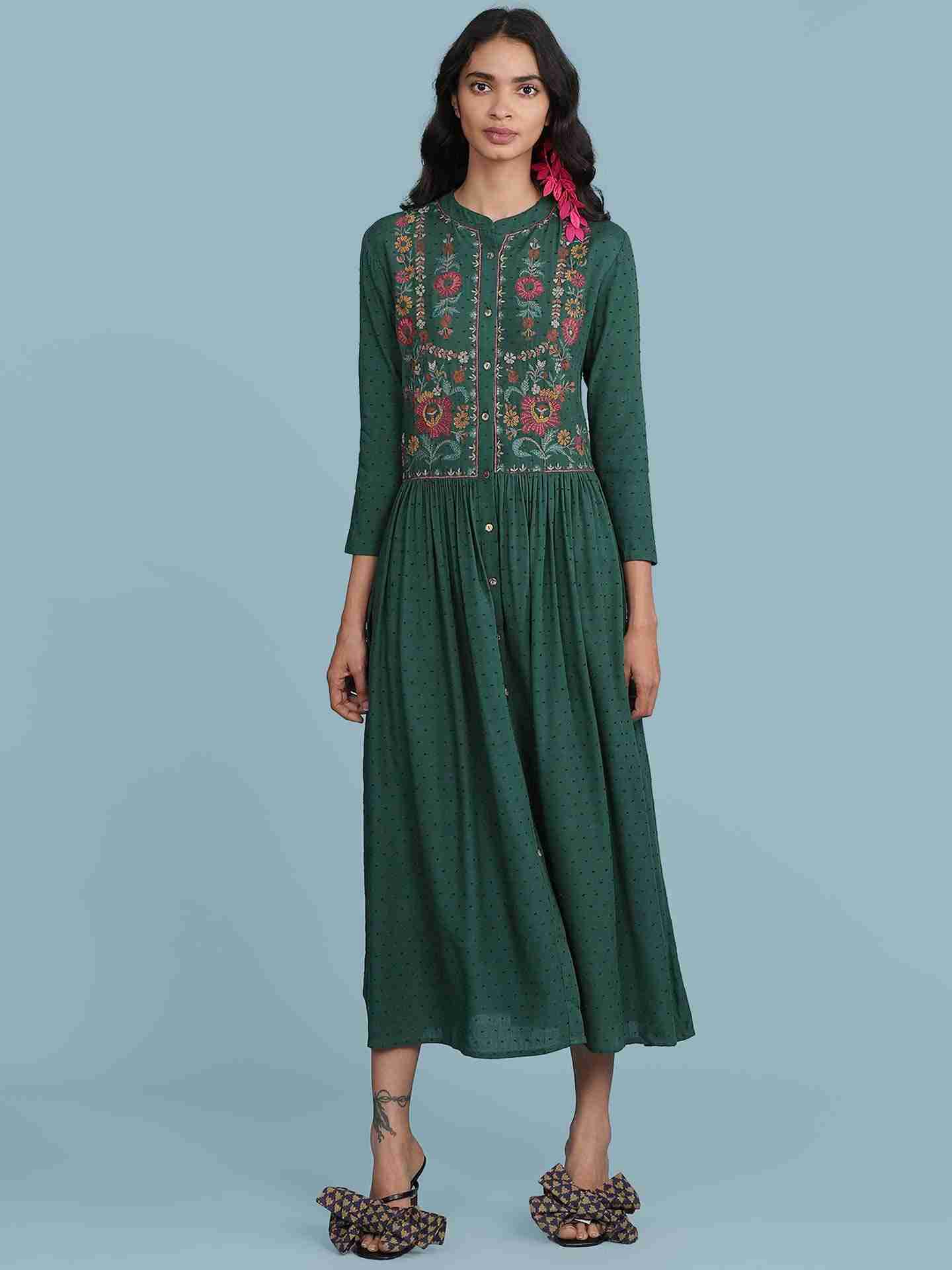 Green Alexa Solid Long Dress