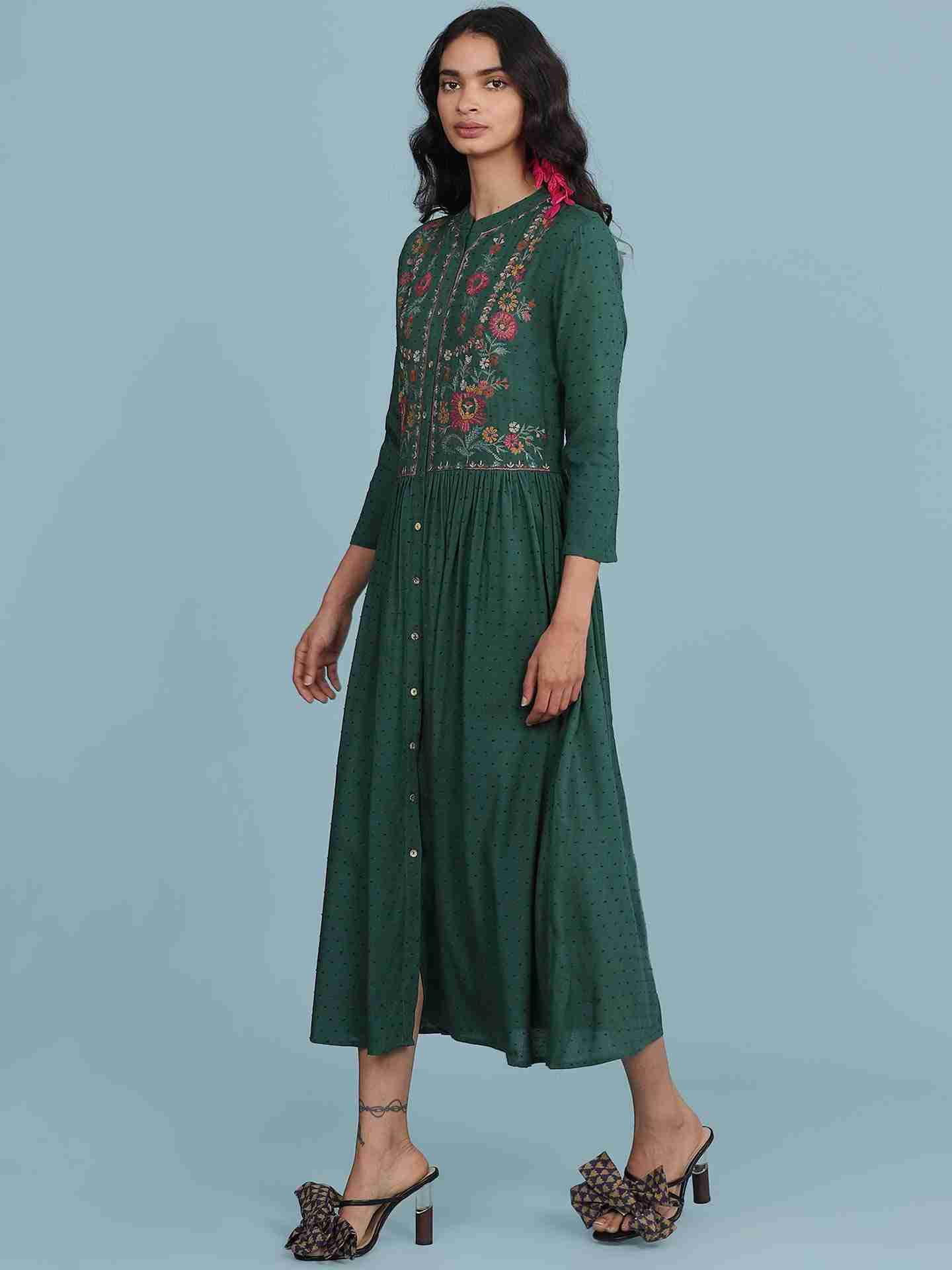 Green Alexa Solid Long Dress