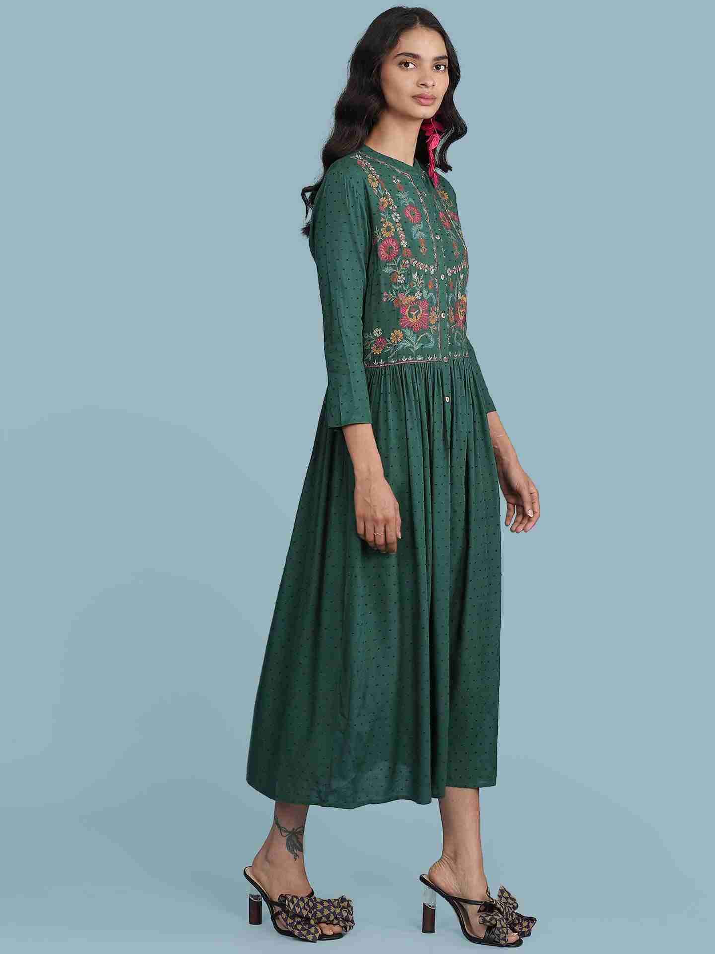 Green Alexa Solid Long Dress