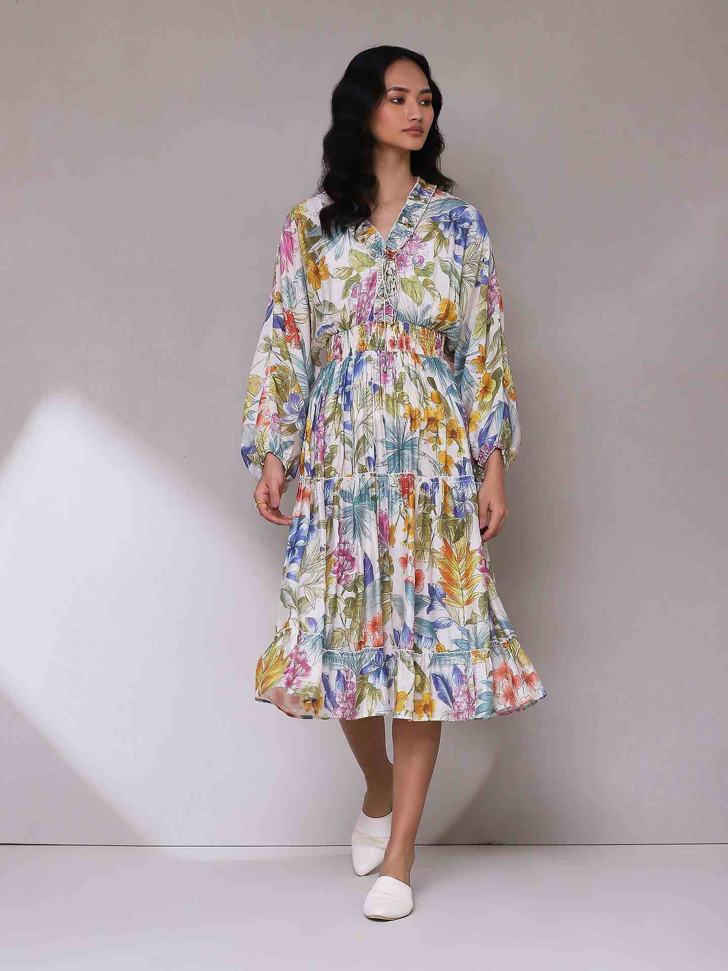 White Multi Tijana Floral Long Dress