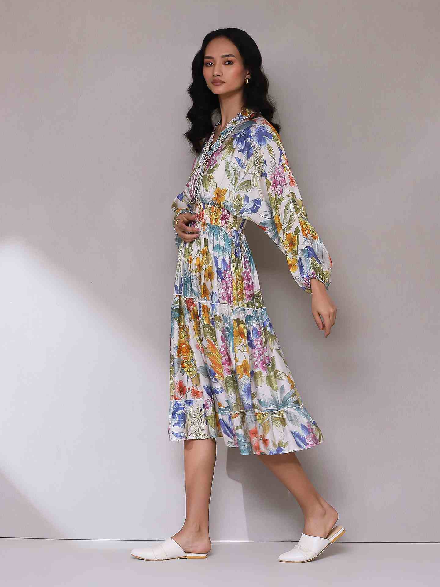 White Multi Tijana Floral Long Dress