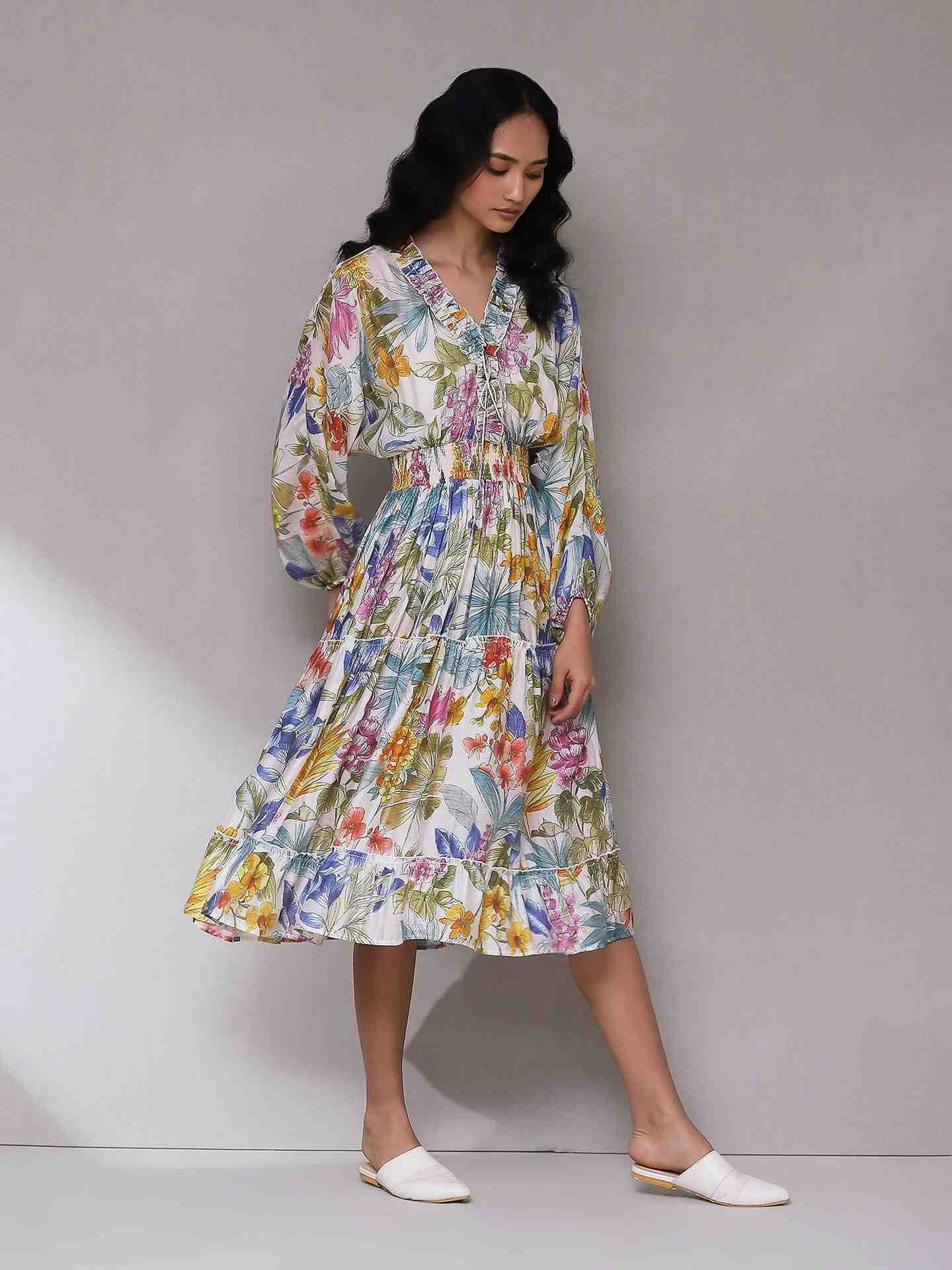 White Multi Tijana Floral Long Dress