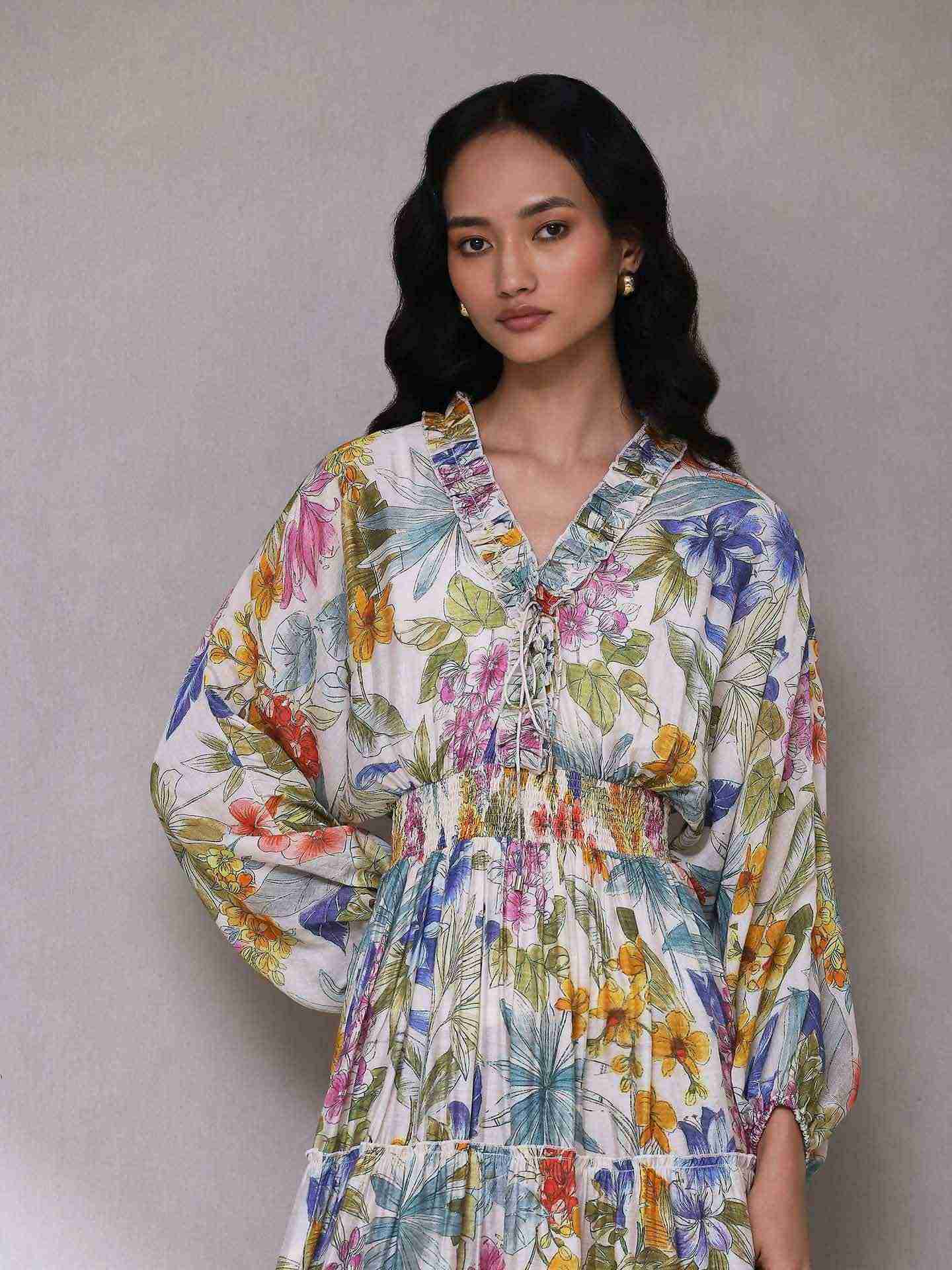 White Multi Tijana Floral Long Dress
