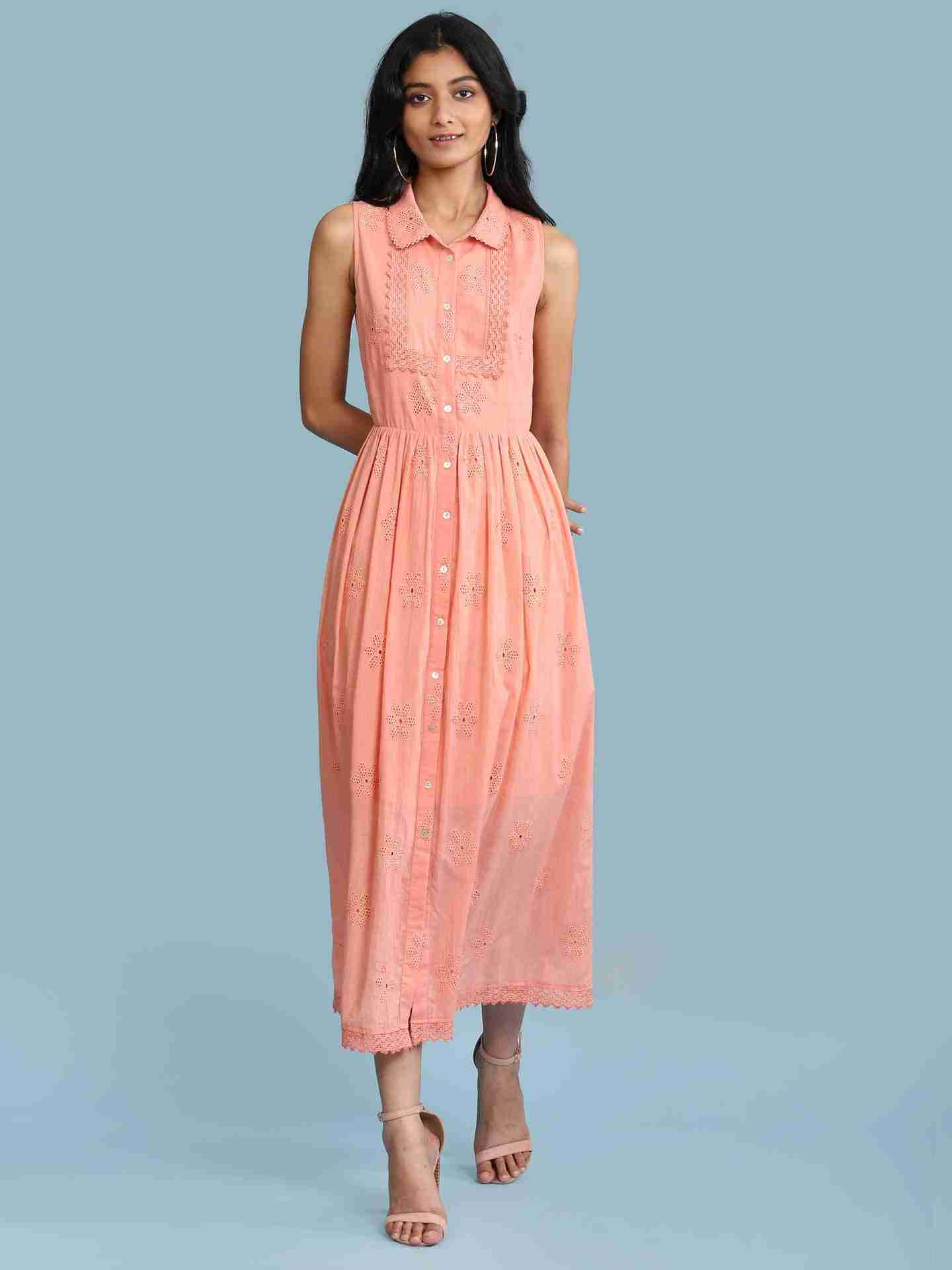 Peach Arcadia Solid Long Dress
