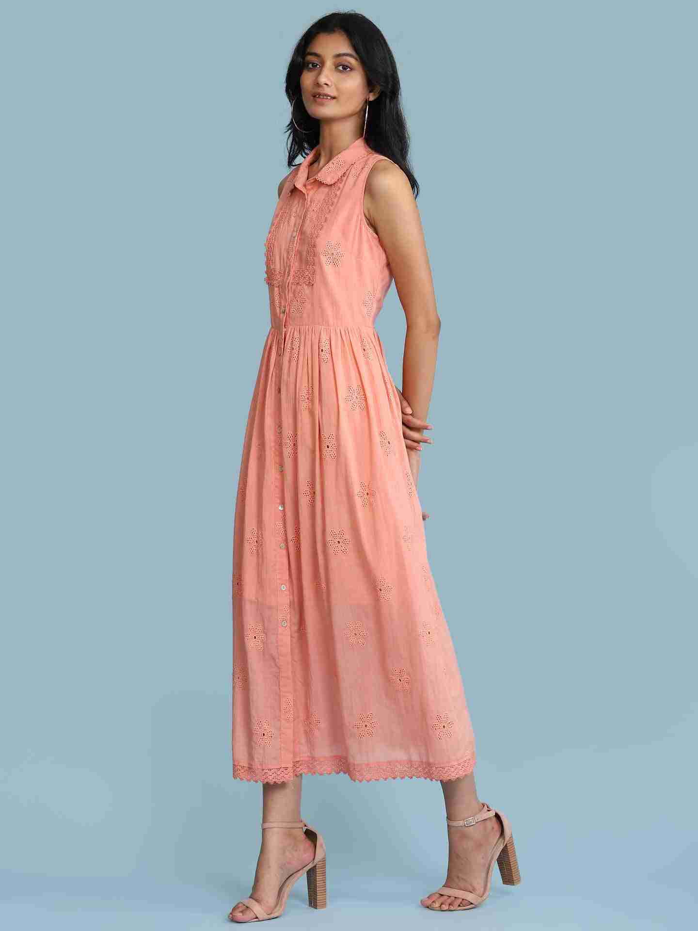Peach Arcadia Solid Long Dress