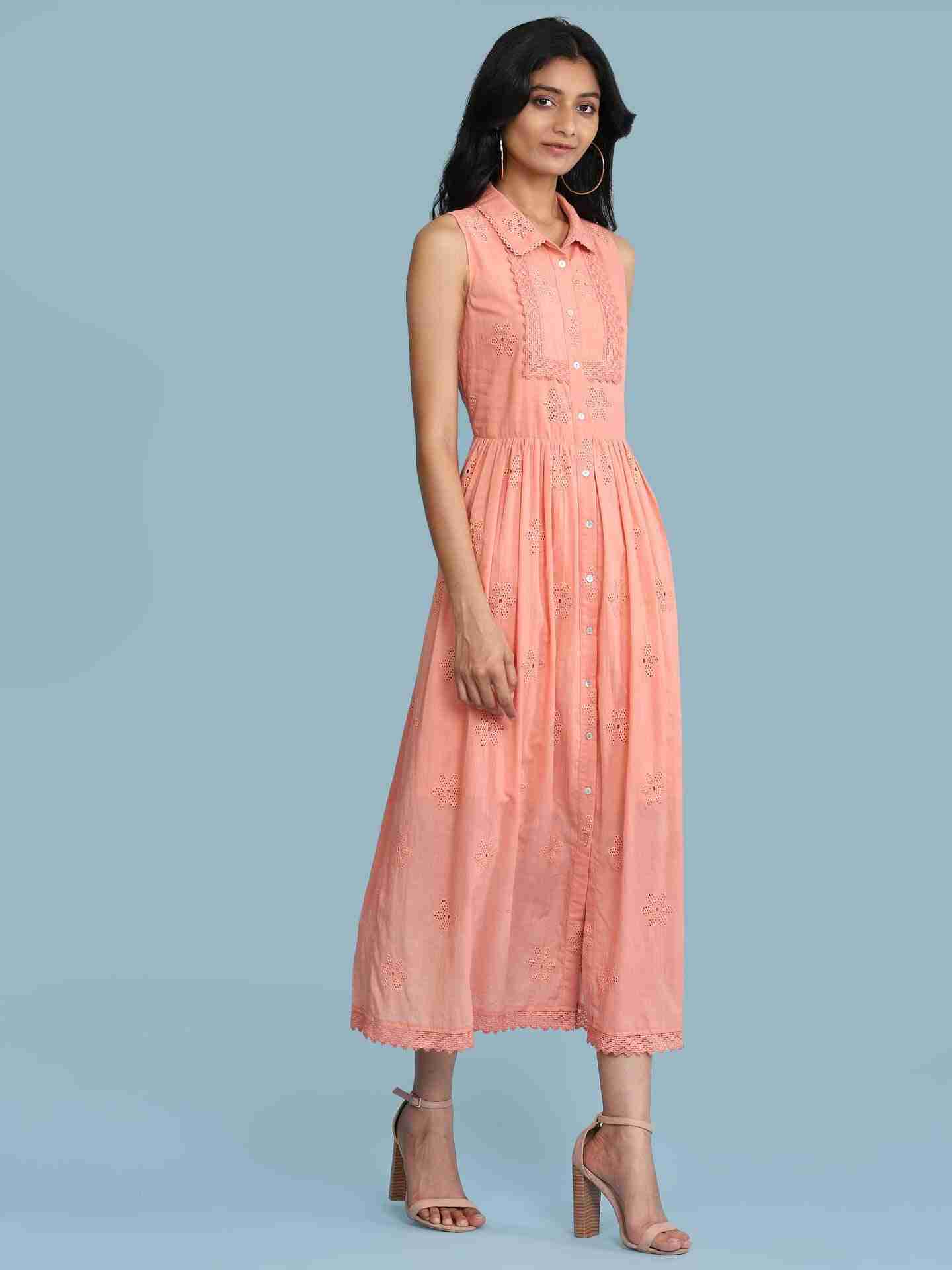 Peach Arcadia Solid Long Dress