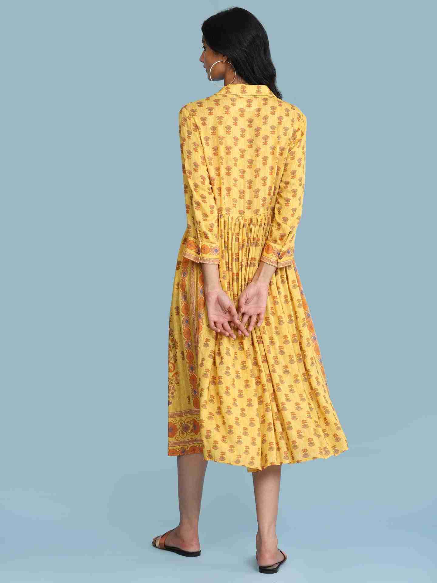 Yellow Kalki Print Long Dress