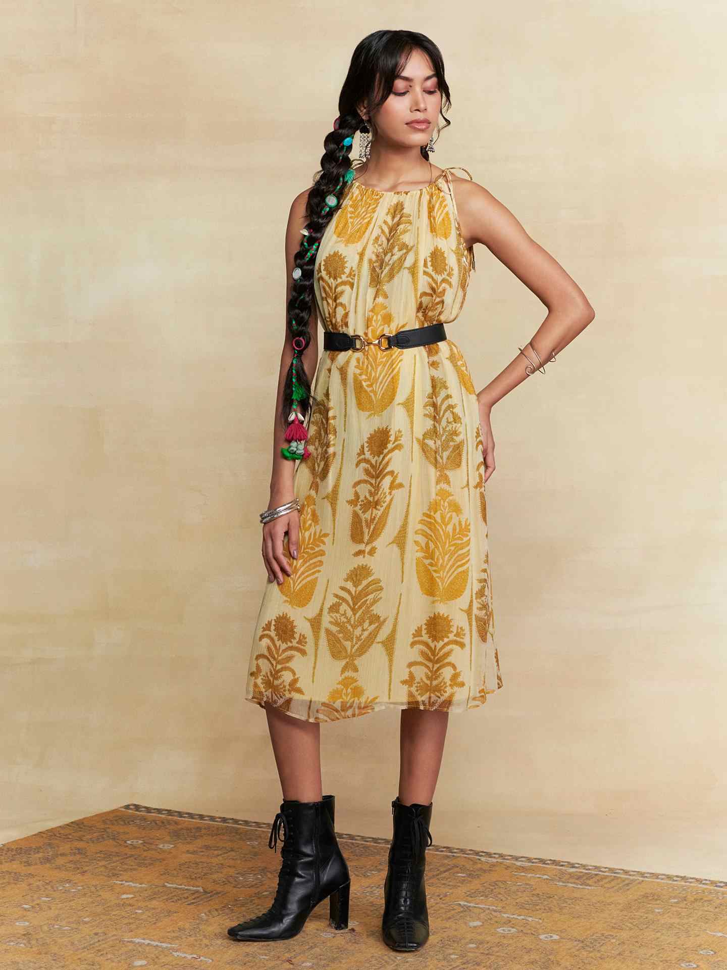 Ecru Paan Patta Midi Dress