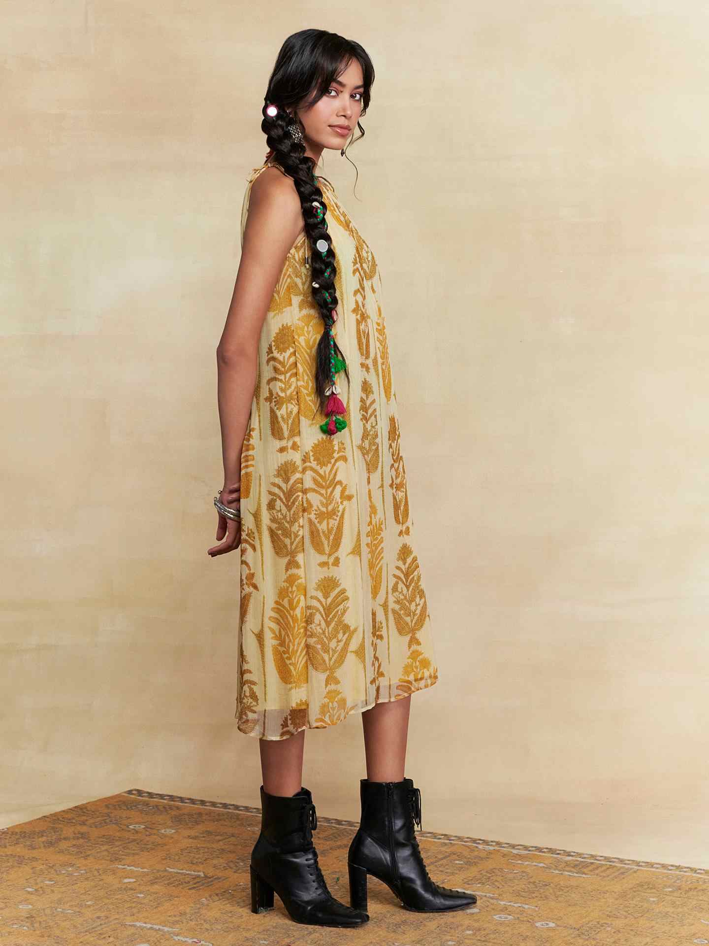 Ecru Paan Patta Midi Dress