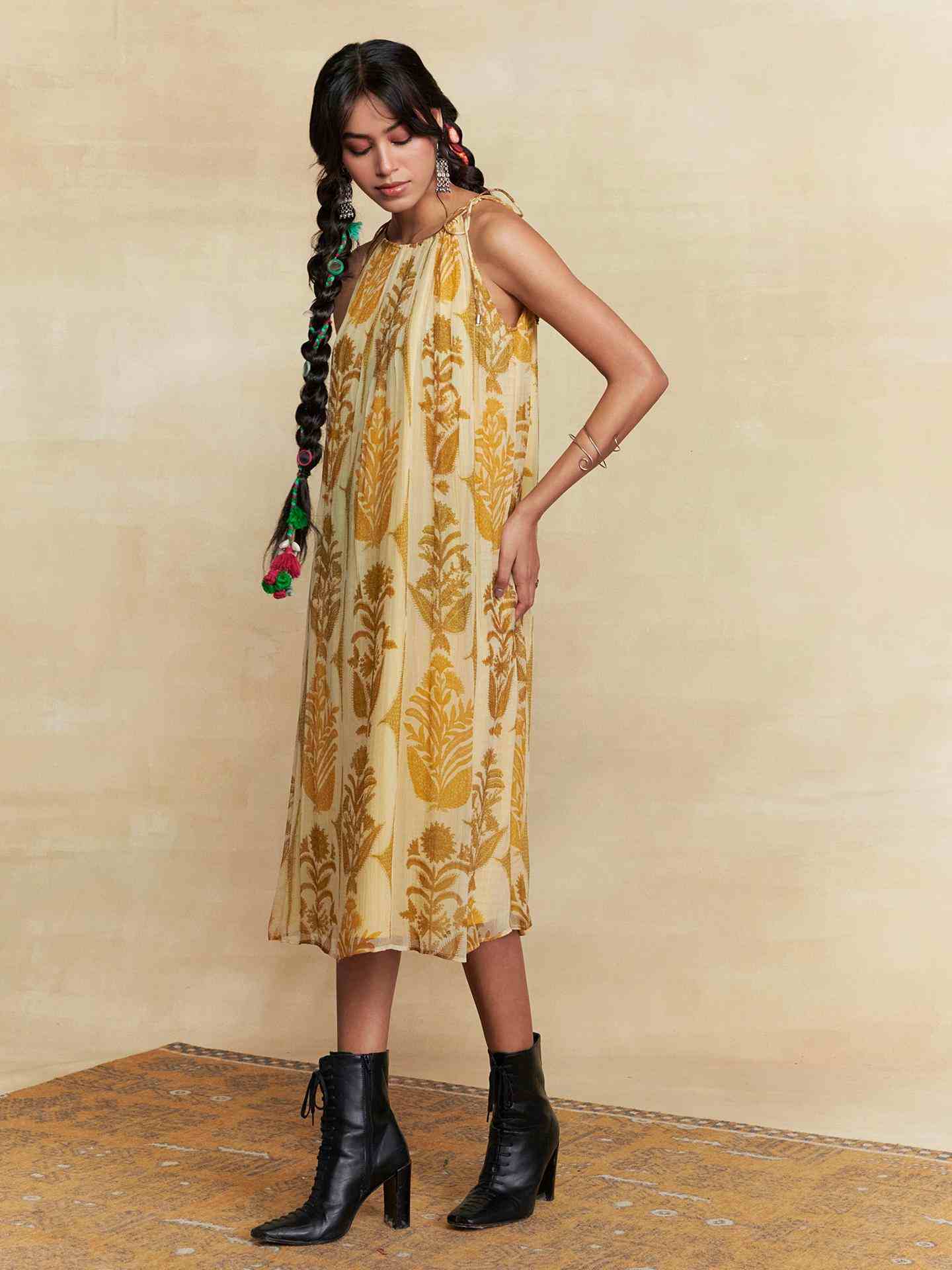 Ecru Paan Patta Midi Dress