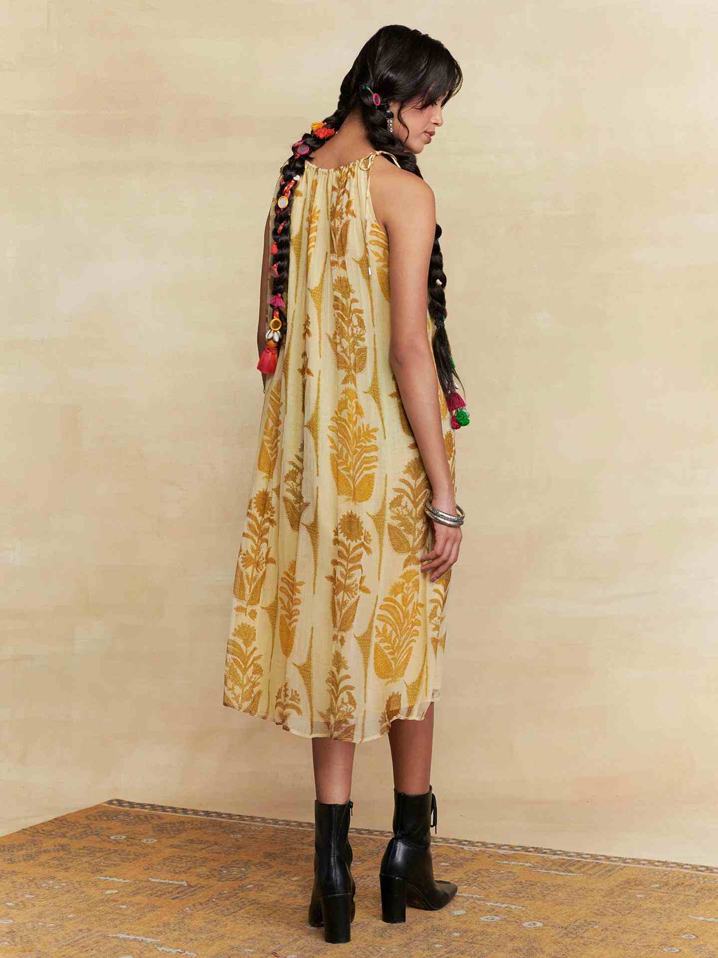 Ecru Paan Patta Midi Dress