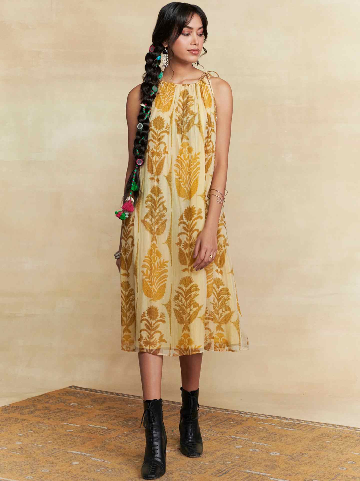 Ecru Paan Patta Midi Dress